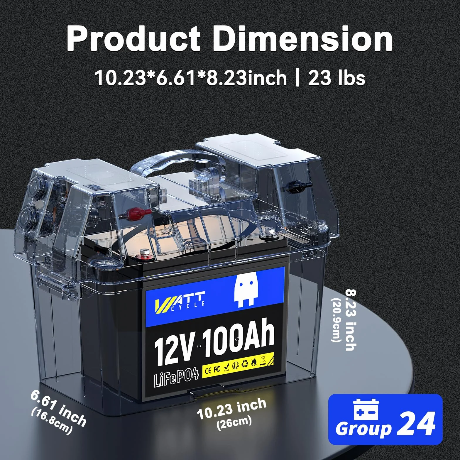 Wattcycle 12V 100Ah LiFePO4 Akumulator Litowy BMS 100A Ochrona Niskiej Temperatury 15000 Cykli