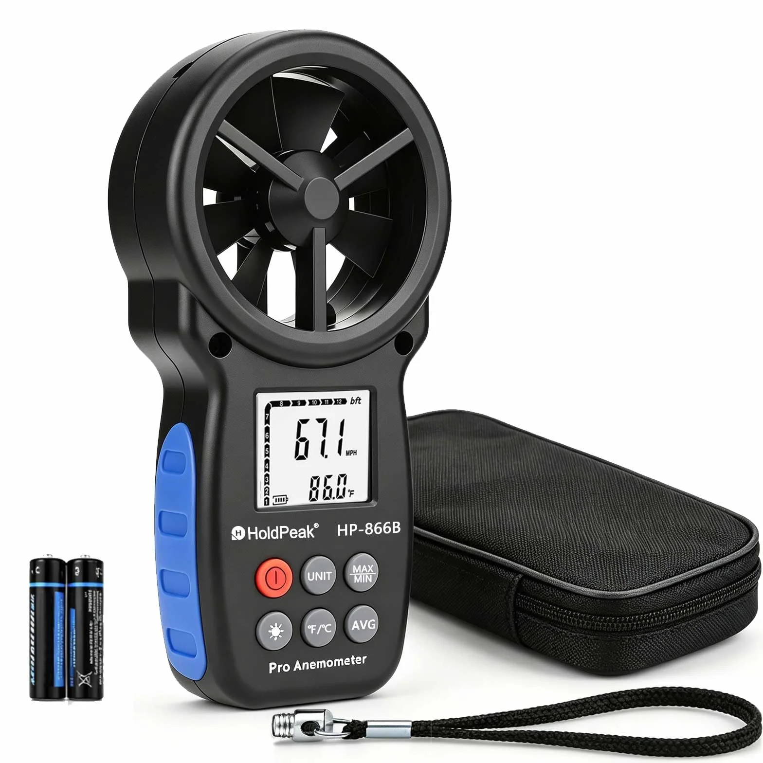 HoldPeak HP-866B anemometr ręczny cyfrowy miernik prędkości wiatru z podświetleniem CFM temperatura