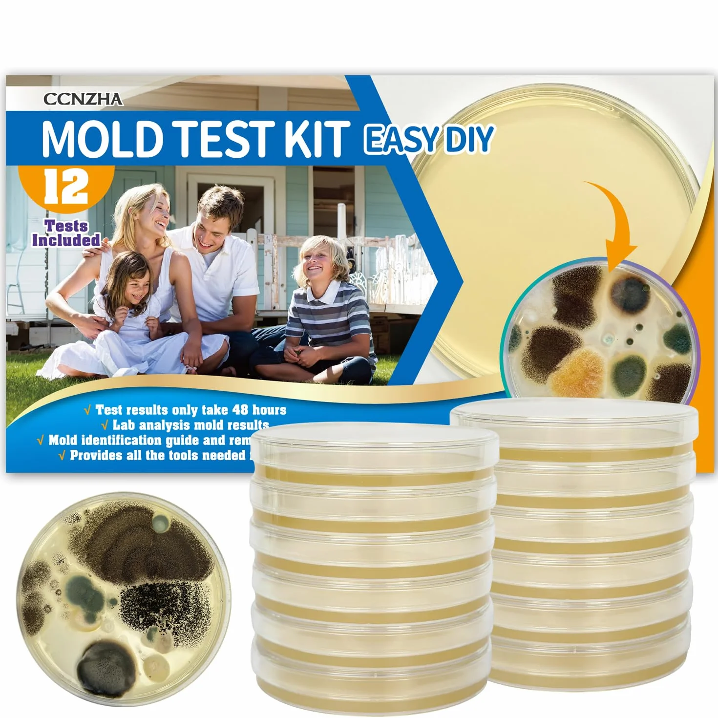 Zestaw do testowania pleśni do domu - zestaw do testowania form DIY z 12 indywidualnymi testami - czarny wykrywacz pleśni, tester jakości powietrza w pomieszczeniach, przewodnik identyfikacji formy