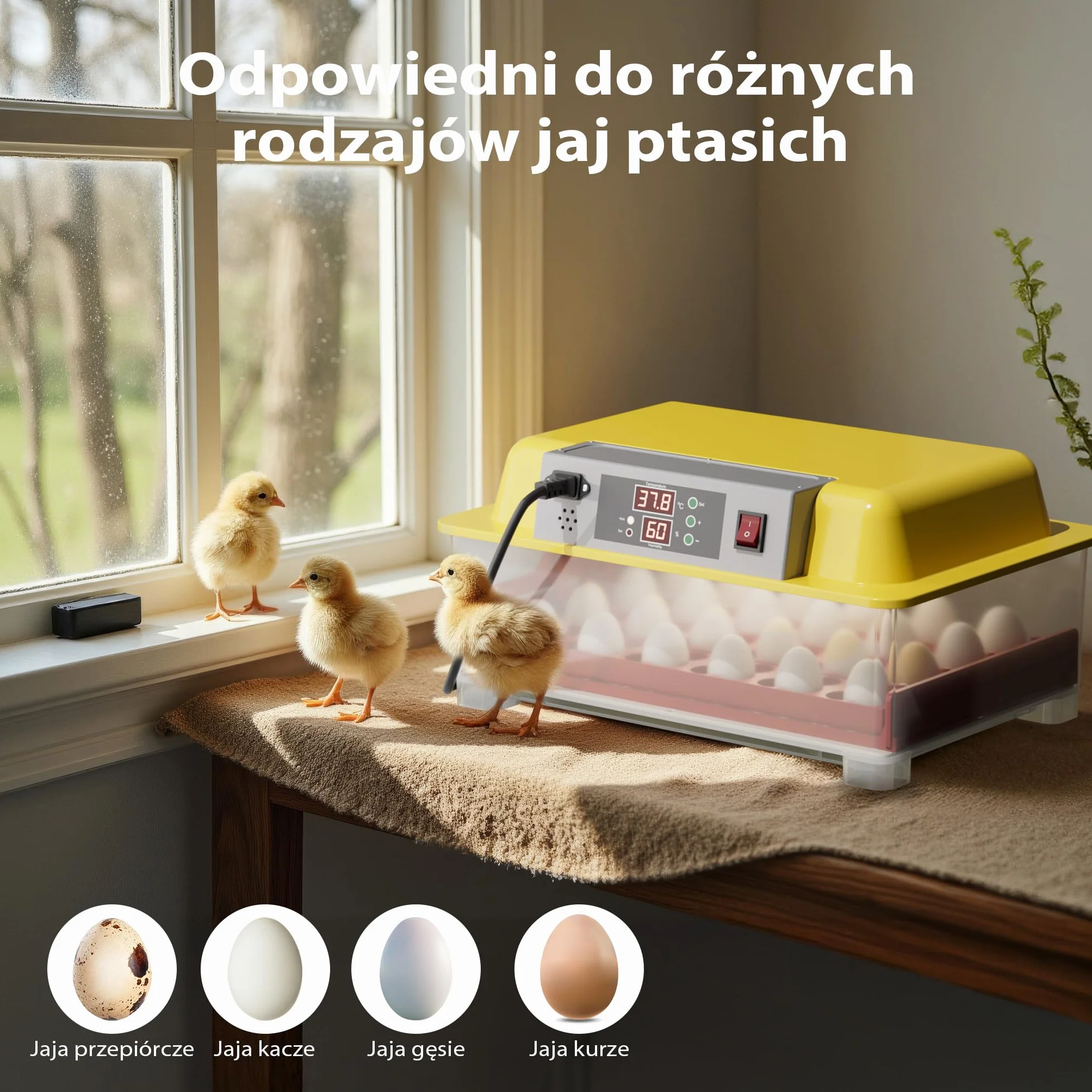Wiltec Automatyczny inkubator dla 24 jaj, klujnik, wylęgarka z systemem obracania, precyzyjną regulacją temperatury i wilgotności do hodowli domowej