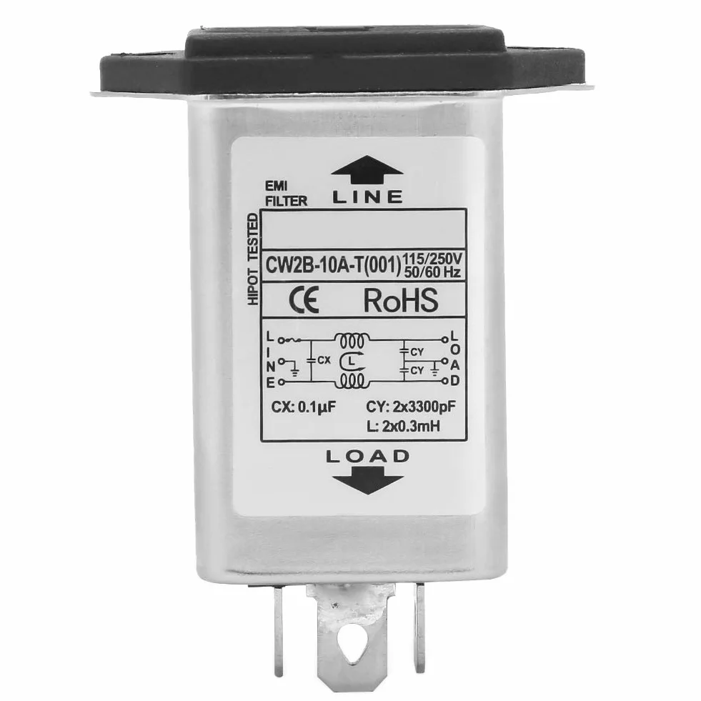 CW2B-10a T (001) Filtr Zasilania EMI Z Gniazdem Bezpiecznika 2 W 1 Pojedynczy Bezpiecznik 125/250 V
