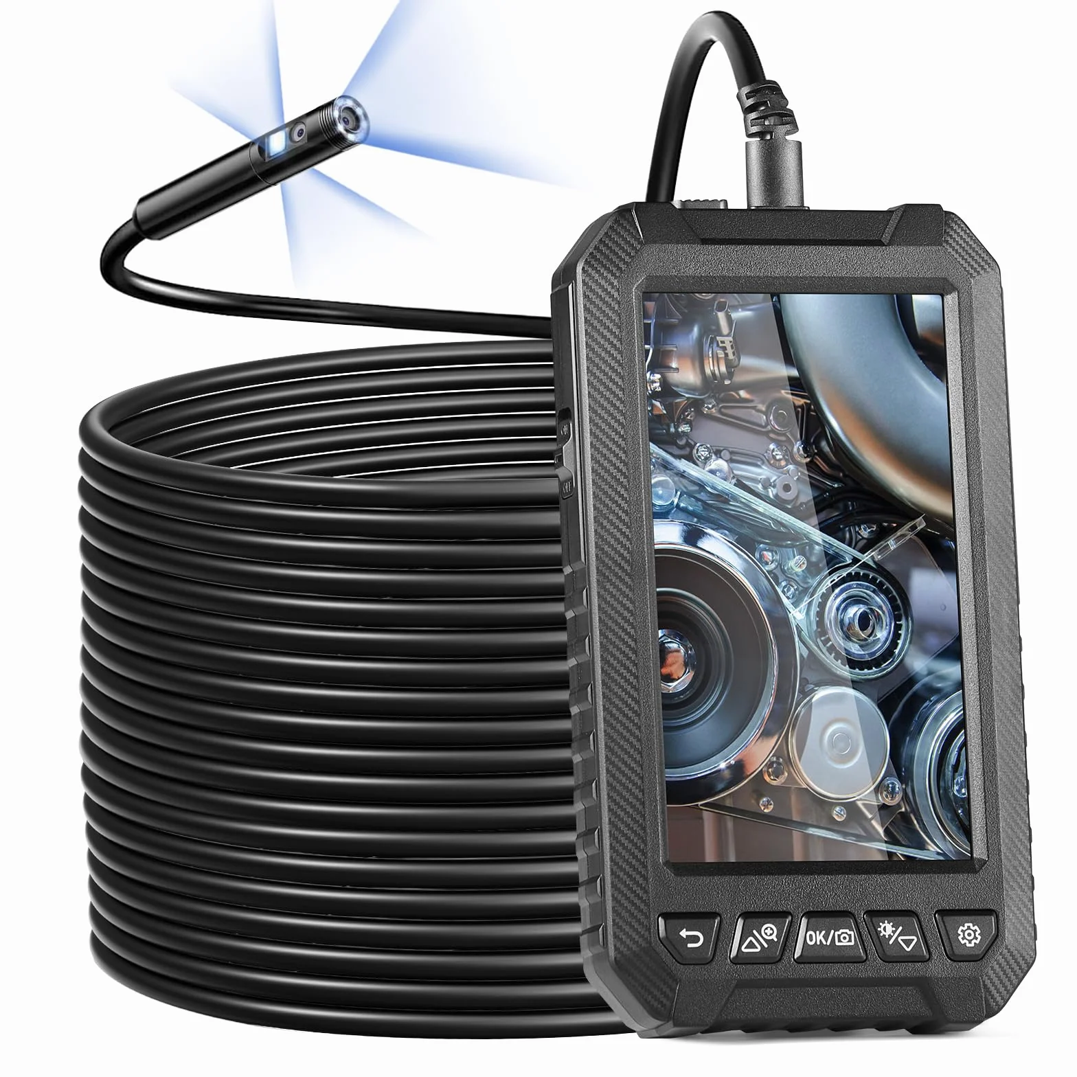 VEVOR Aparat endoskopowy, potrójna soczewka, endoskop z półsztywnym kablem o długości 15 m, ekran 12,7 cm, kamera inspekcyjna 1080p, 8 + 2 diody LED, wodoszczelność IP67, kamera wężykowa do samochodu,