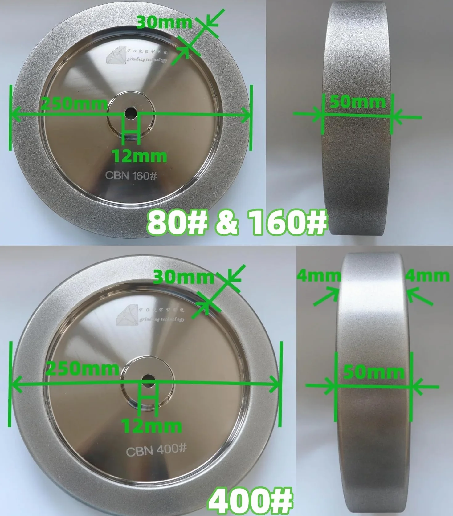 Ściernica CBN 250 mm sześcienny azotek boru Tarcze do ostrzenia noży do szlifierki Tormek T8 Średnica 250 mm x grubość 50 mm x otwór 12 mm (Ziarnistość 80#,prosty kąt)