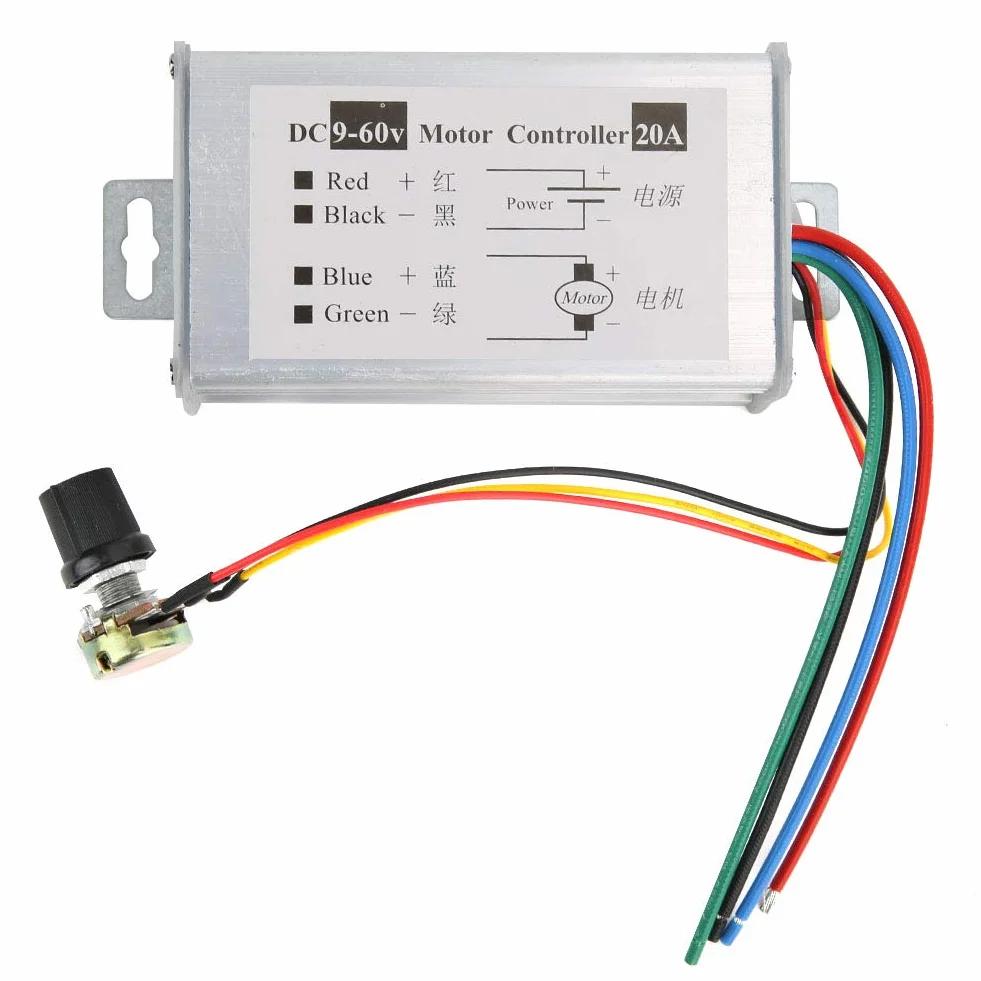 Sterownik Prędkości Silnika PWM 1200W DC9-60V 0-20A z Metalową Obudową