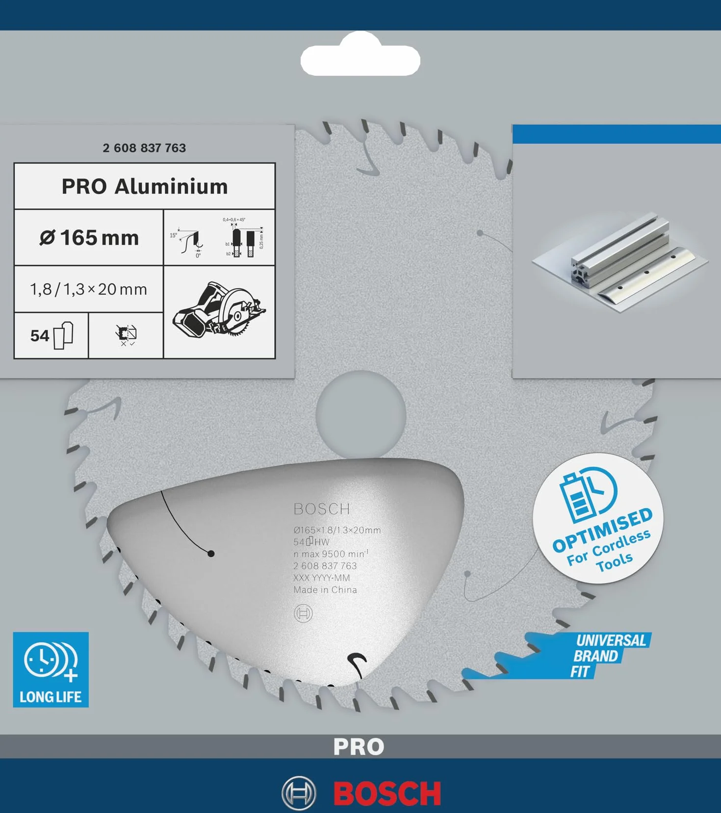 Bosch 1x Tarcza pilarska PRO Aluminium do bezprzewodowych ręcznych pilarek tarczowych (do Aluminiowy, Metale nieżelazne, Ø mm, Professional Akcesoria Ręczna pilarka tarczowa)