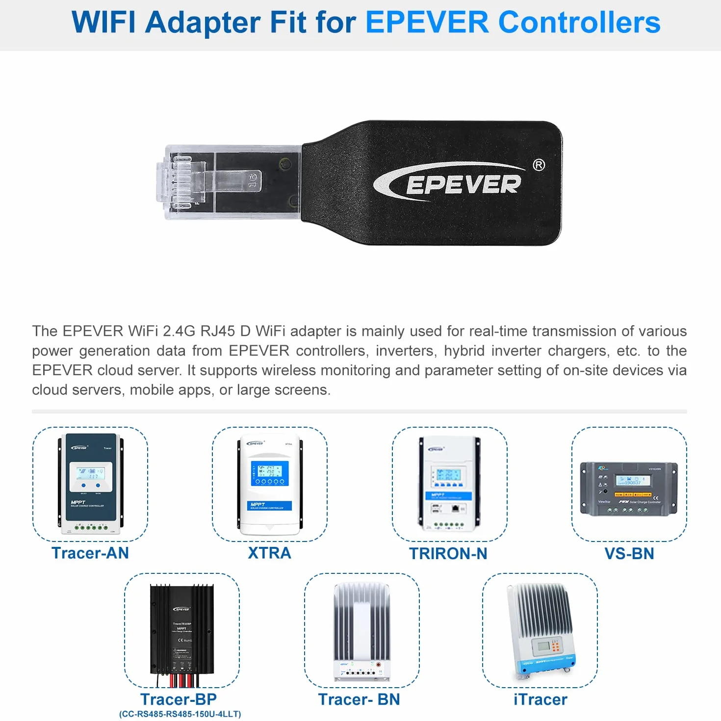 EPEVER Moduł WiFi do kontrolera ładowania słonecznego MPPT monitor falownika i modyfikuj parametry za pomocą aplikacji mobilnej (EPEVER-WiFi-2.4G-RJ45-D)
