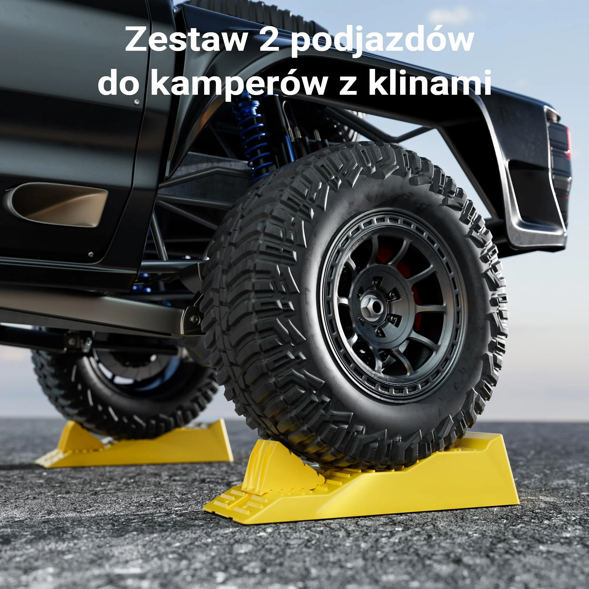 Wiltec Klin najazdowy samochodowy 2 szt. do 3 ton, żółte podjazdy HDPE 4/7/10 cm z blokadami