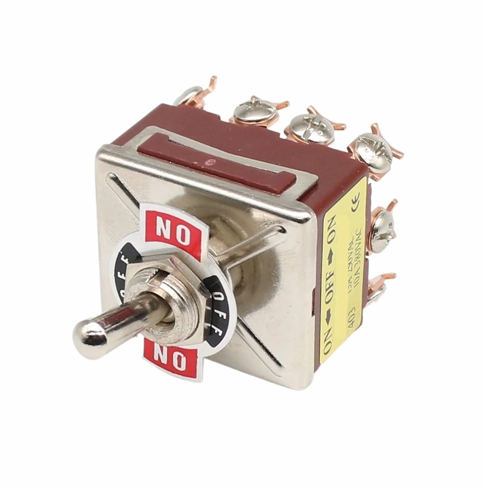 E-TEN 403 przełącznik przyciskowy kołyskowy 12-pinowy ON-OFF-ON srebrny styk miedziany 12mm 250V 15A