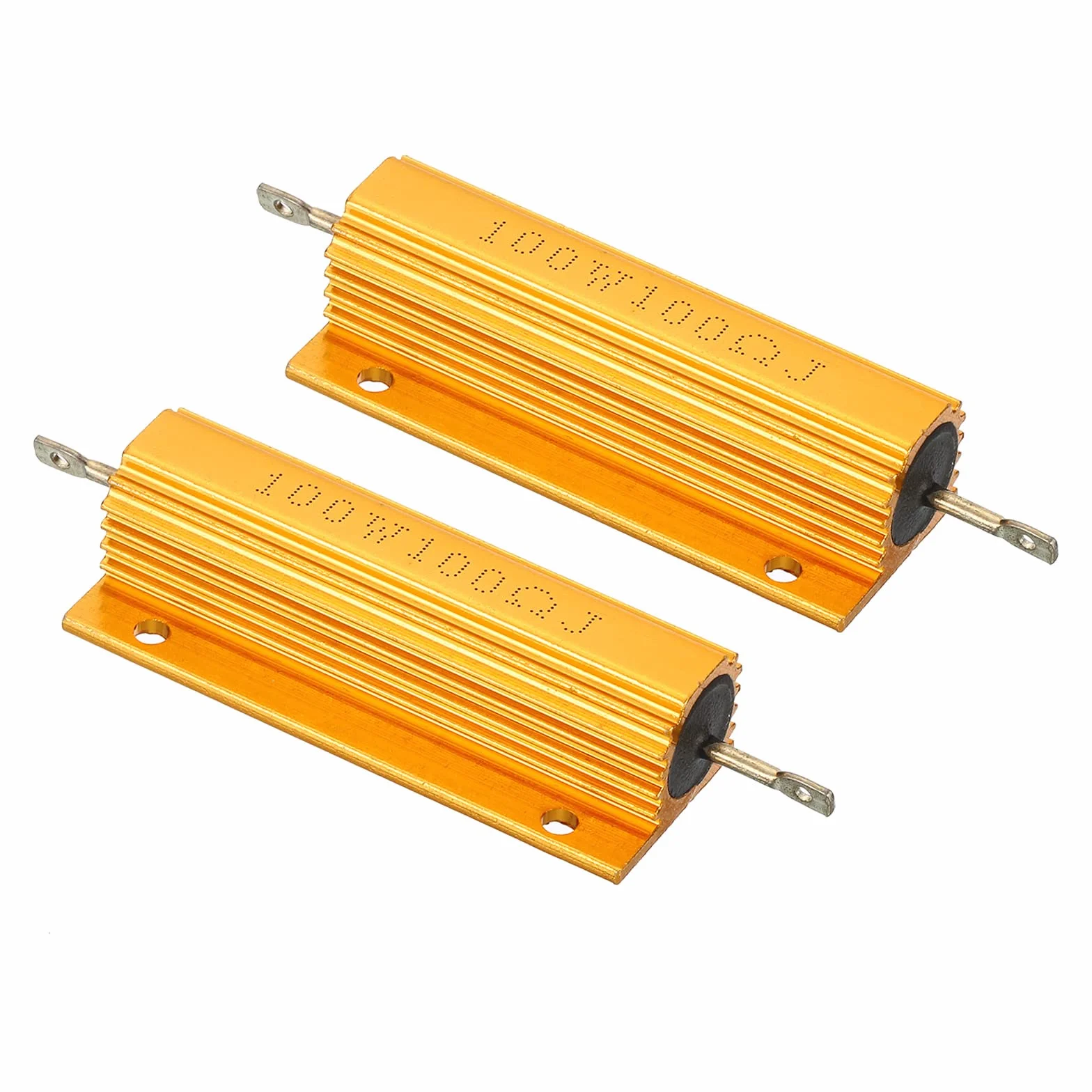 PATIKIL 100W 100 Ohm Aluminium Obudowa Rezystor, 2sztuk Aluminium Obudowa Obudowa Obudowa Drutu Owinięte Rezystory Śruba Dotknij Moc Odporność, Złoto