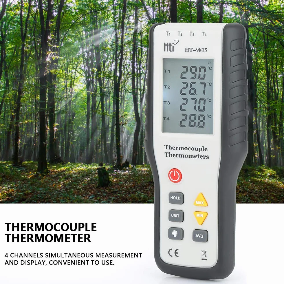 Termometr termoelektryczny 4-kanałowy typu K HT-9815 LCD do pomiaru temperatury zakres pomiarowy - 200°C do 1372°C