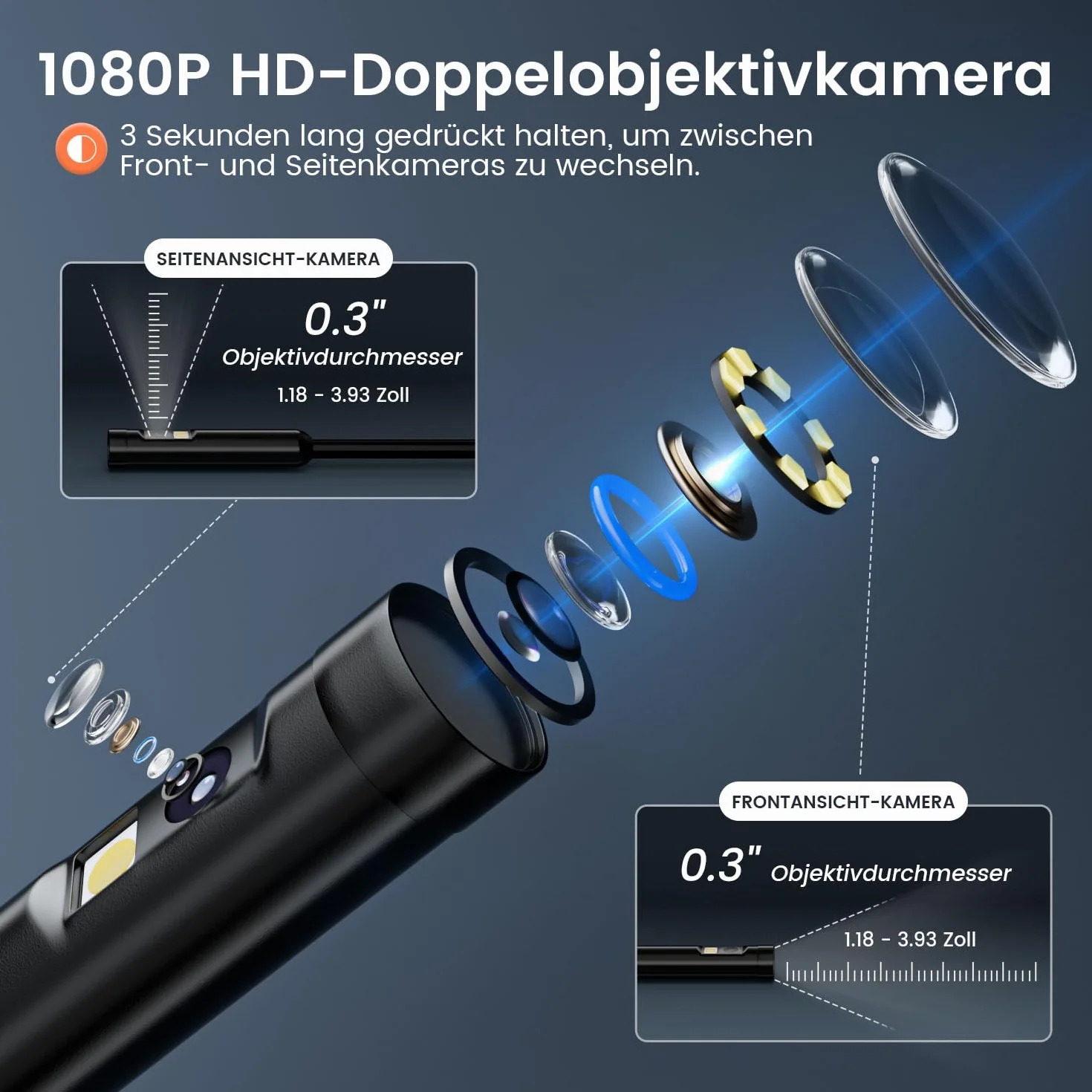 HSSNS Kamera endoskopowa 5 m, warsztatowa kamera endoskopowa z ekranem IPS 4,3", 8 mm IP67, wodoszczelna kamera inspekcyjna, kamera endoskopowa 1080p HD, kamera rurowa, kamera kanałowa, bateria 2600