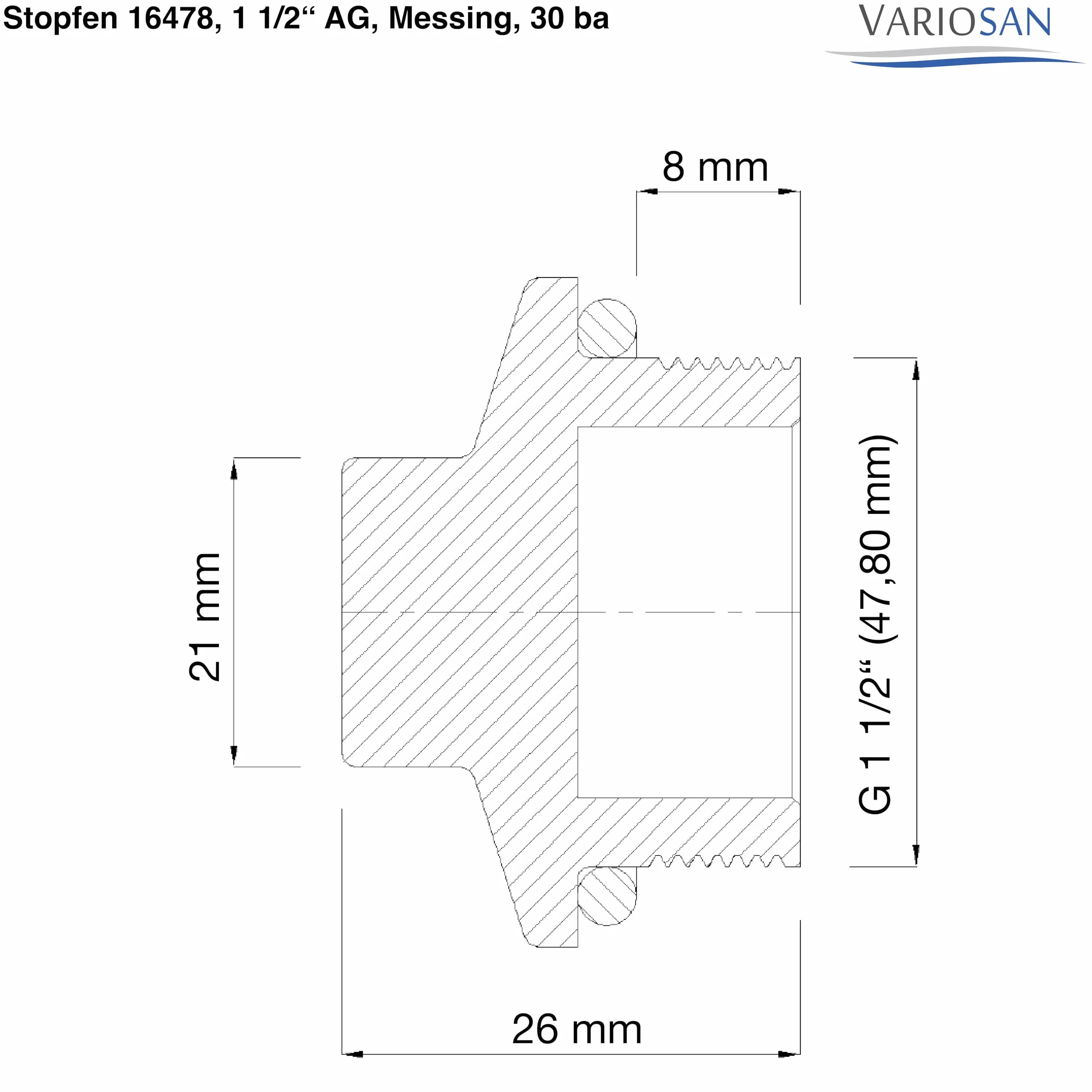 VARIOSAN Korek 1 1/2" AG mosiądz 30 bar