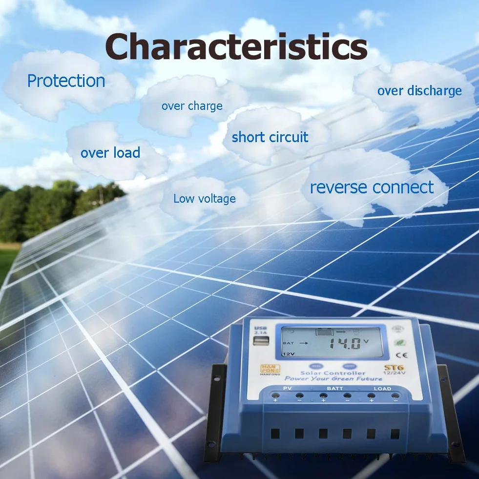 SolaMr 60A Solar Charge Controller 12V/24V Intelligent Regulator z wyświetlaczem LCD i podwójnym portem USB dla baterii panelu słonecznego - ST6-60A
