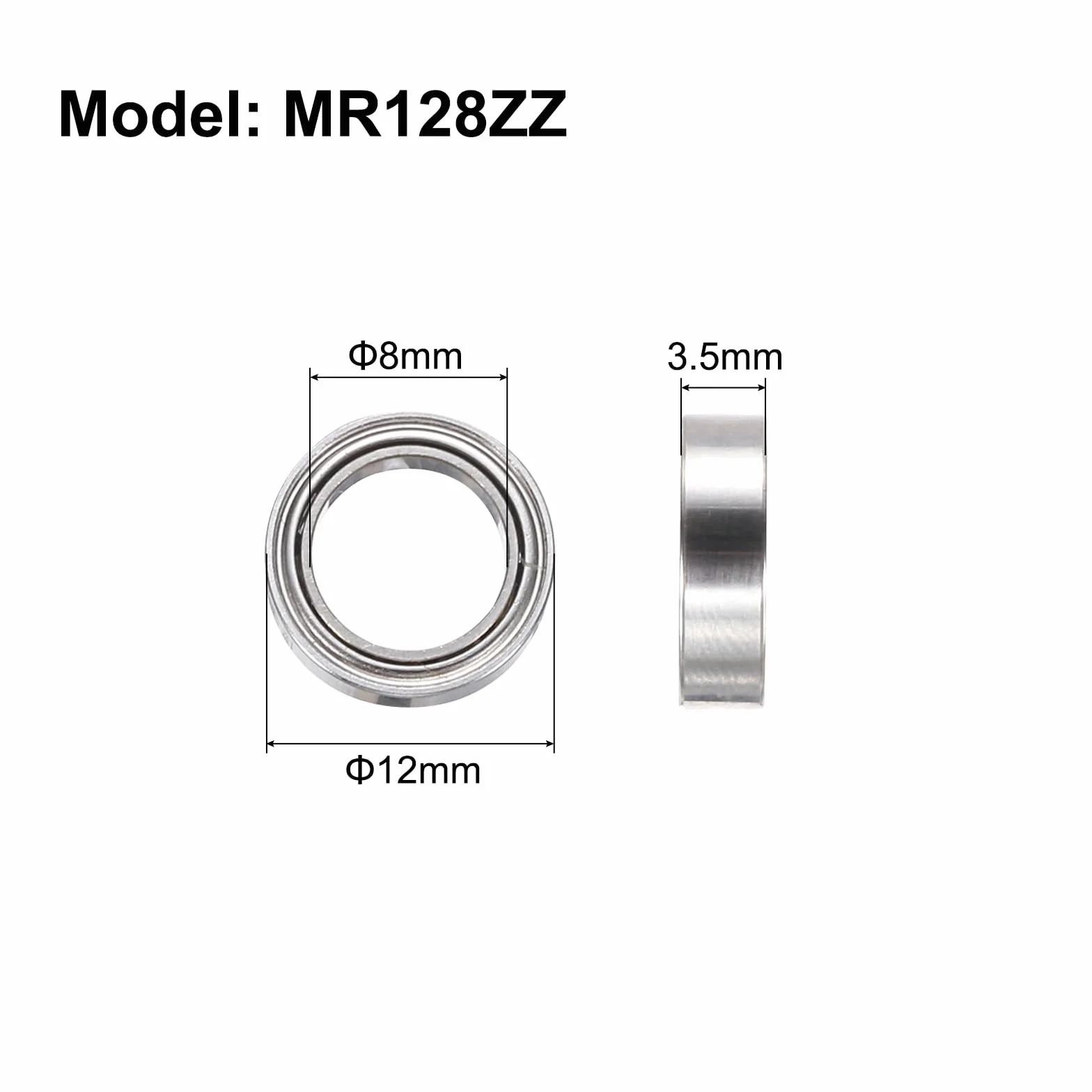 QUARKZMAN 8 sztuk MR128Zz sztywne łożyska kulkowe Z2 8 x 12 x 3.5mm stal wysokowęglowa chromowane łożysko podwójne ekranowane metalowe precyzyjne łożyska, P0 (Abec 1)