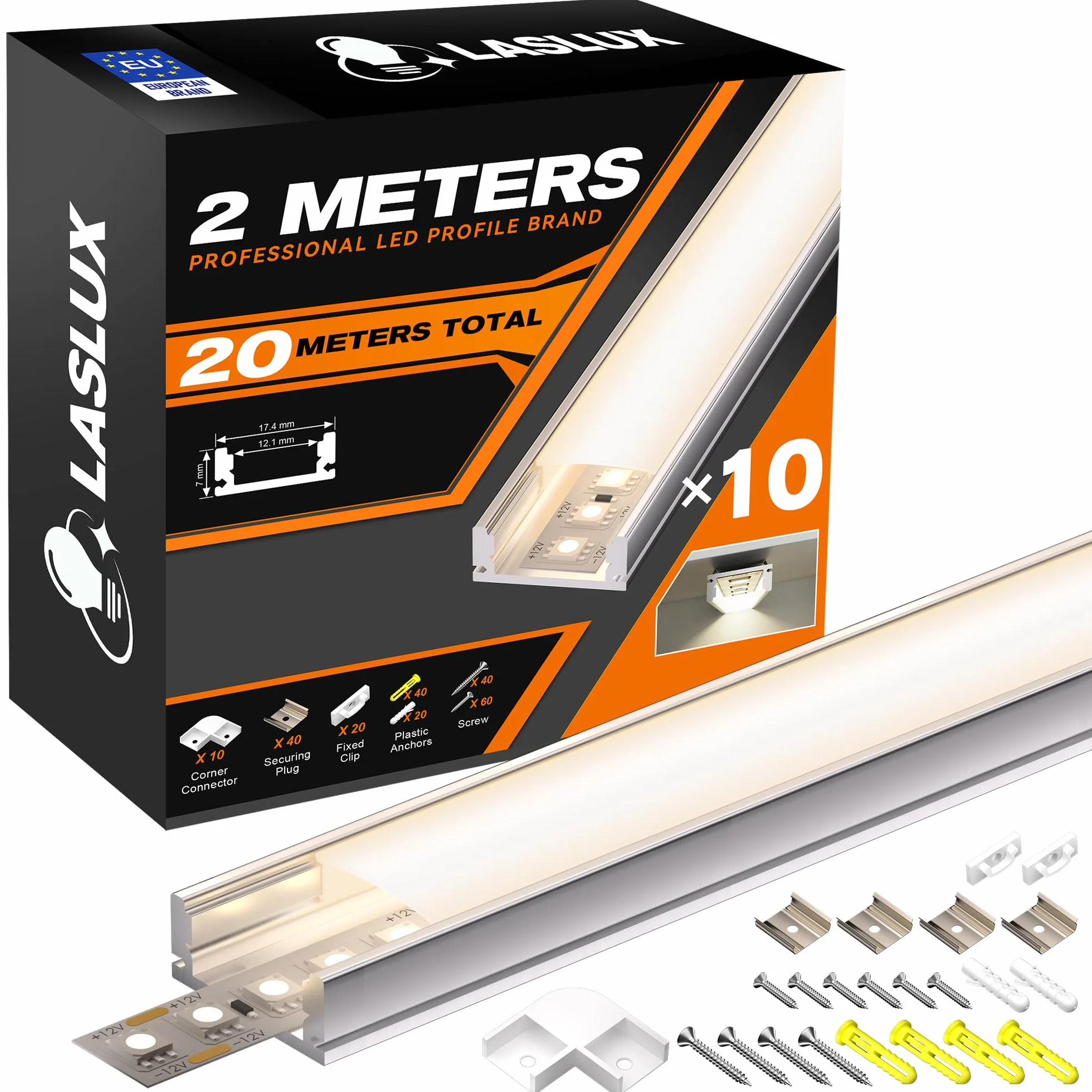 Profil aluminiowy LED biały 2 m 12,1 mm U-kształtny z taśmą LED i dyfuzorem