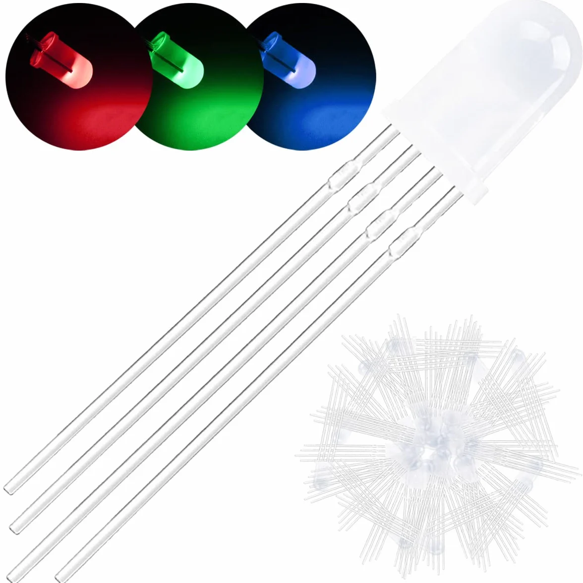 Dioda LED RGB Tri-Color 5mm 4Pin Wspólna Anoda DC 3V 20mA Matowa Okrągła 100 sztuk