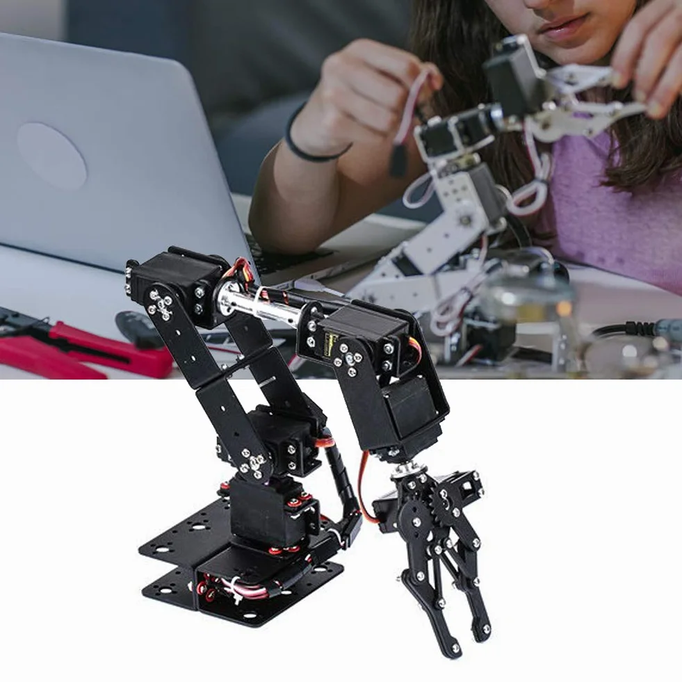 Ramię Mechaniczne, Ramię Robota 6DOF, w Całości z Metalu Programowalny Zestaw Pazurów Mechanicznego Ramienia Robota, Robot Manipulatora Pulpitu ze Sprzężeniem Zwrotnym Parametru Serwo