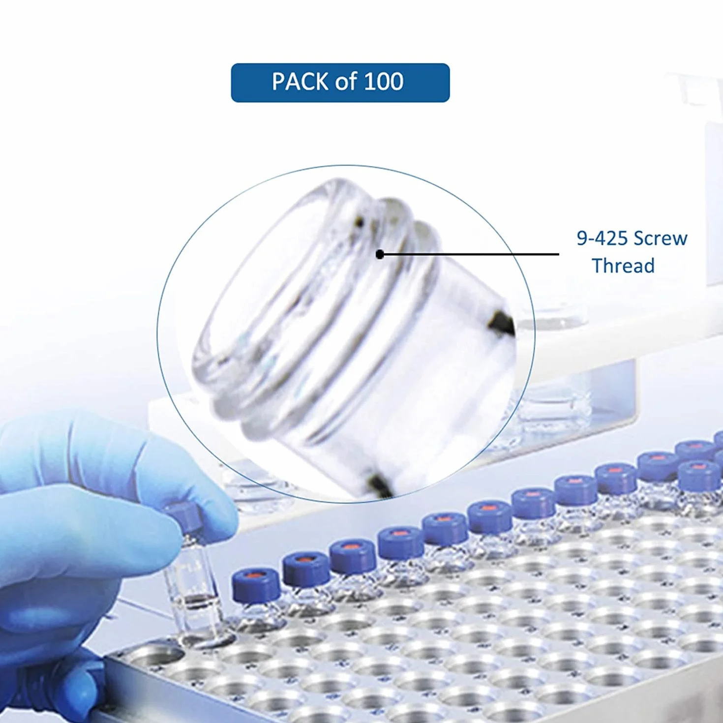 ALWSCI 2 ml HPLC szklane buteleczki 9-425 przezroczyste z niebieską zakrętką PTFE silikon Septa 100 sztuk