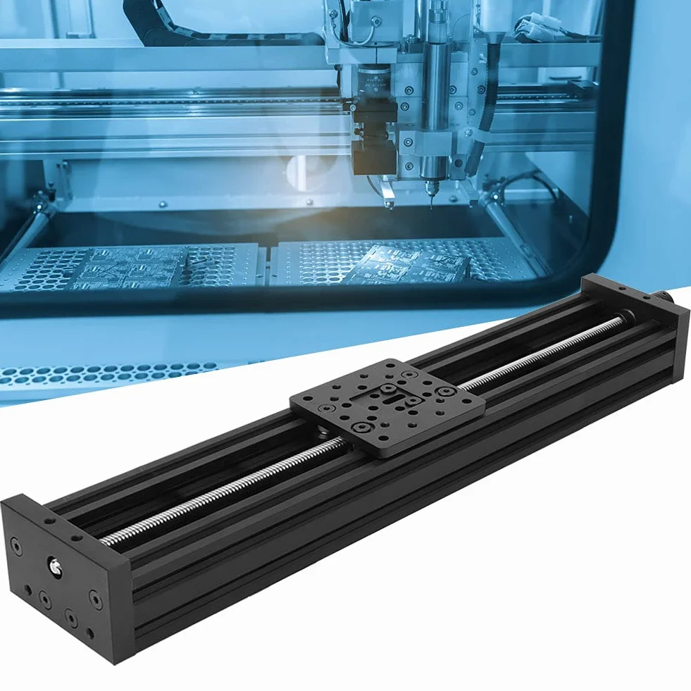 Prowadnica liniowa Stół ślizgowy 8mm Śruba kulowa prowadząca Tor ruchu Stop aluminium Prowadnica liniowa CNC Napęd etapowy do drukarki 3D Maszyna do grawerowania (500mm-czarny)