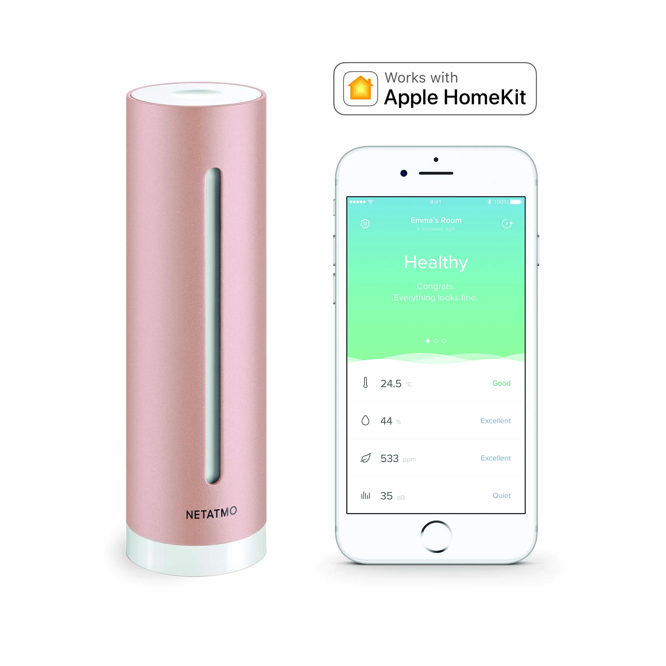 Netatmo Inteligentny Czujnik Jakości Powietrza w Pomieszczeniach, CO2, Temperatura, Wilgotność, Hałas - Kontrola Domu, Zdrowe Środowisko, Automatyczne Alarmy - NHC-EC