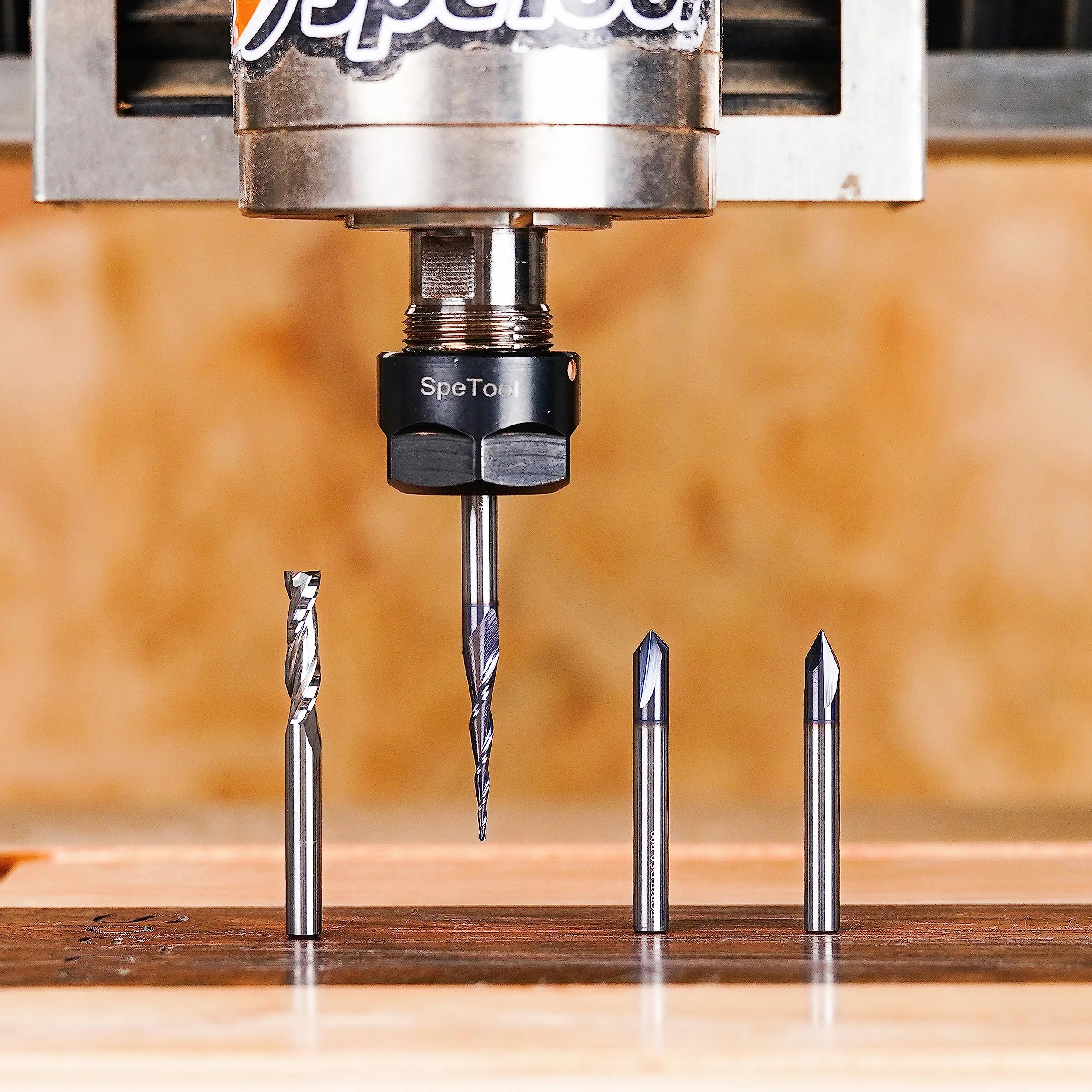 SpeTool Zestaw 4 frezów 6 mm trzpień z twardego metalu VHM CNC frez do rowków V do grawerowania drewna