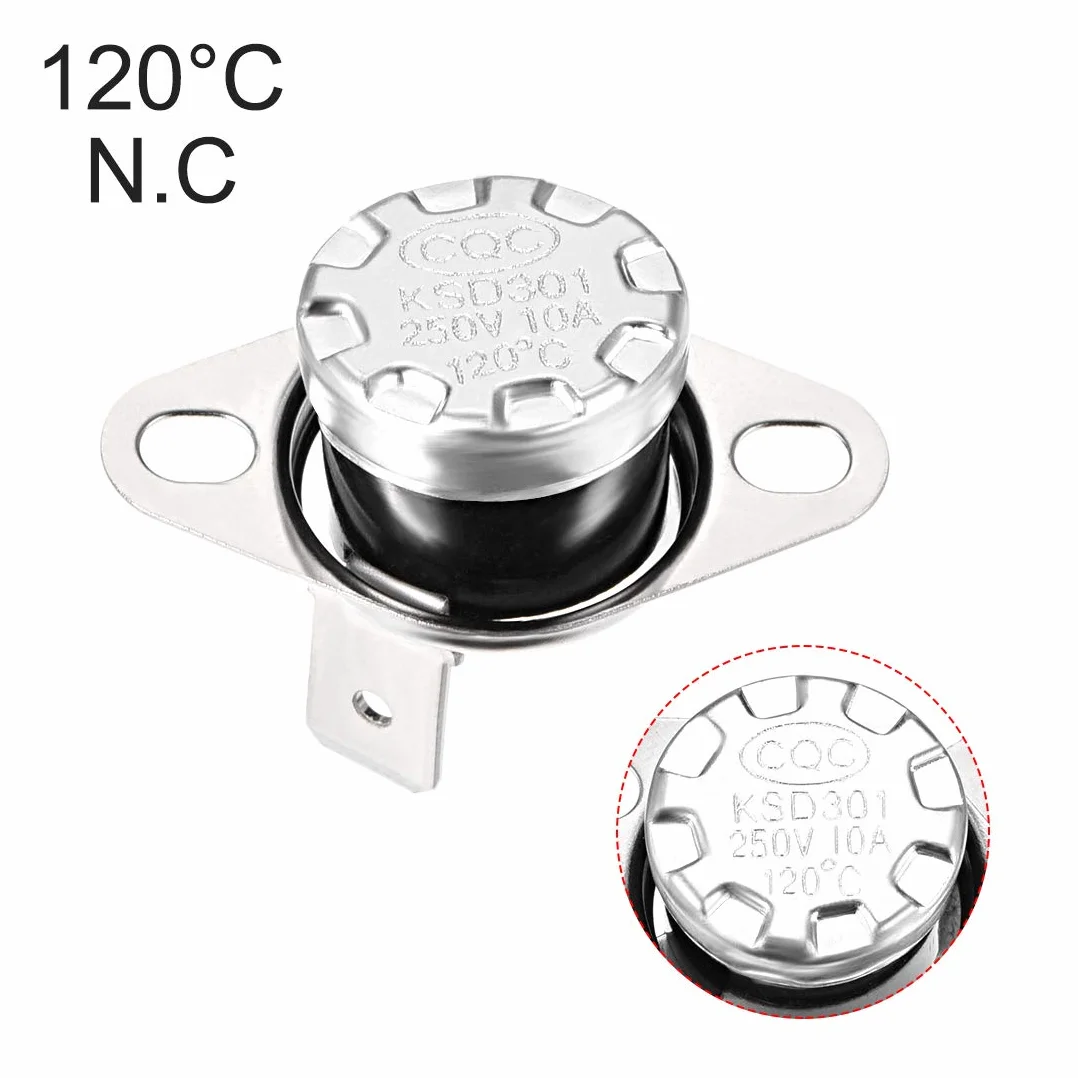 sourcing map Przełącznik regulacji temperatury termostat 120℃ 10 A N.C 6,33 mm Wrzeciono 2 szt