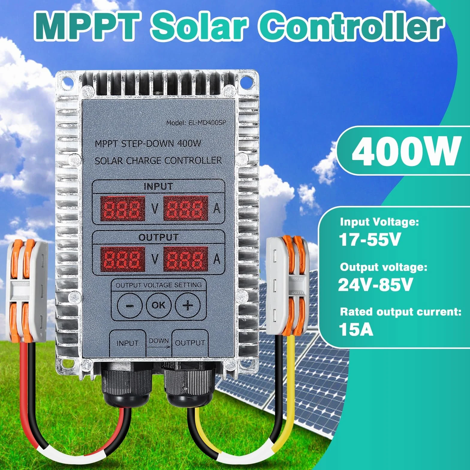 DEWIN Solarny Regulator Ładowania Boost MPPT 24 V - 85 V, Regulowany Napięcie, Step Up Solar Panel Słoneczny 400 W