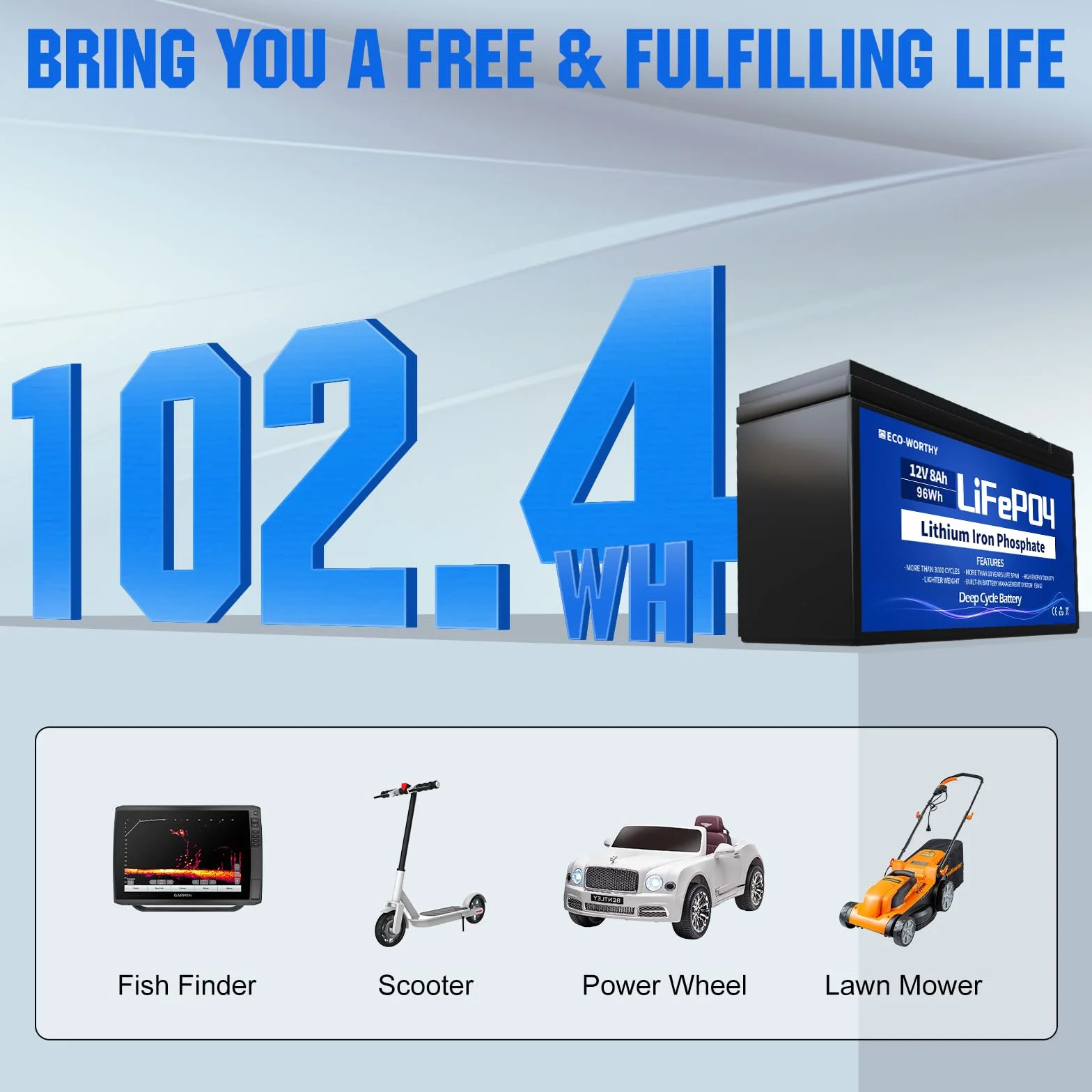 ECO-WORTHY LiFePO4 akumulator litowy 12 V 8 Ah z BMS do 15000 cykli