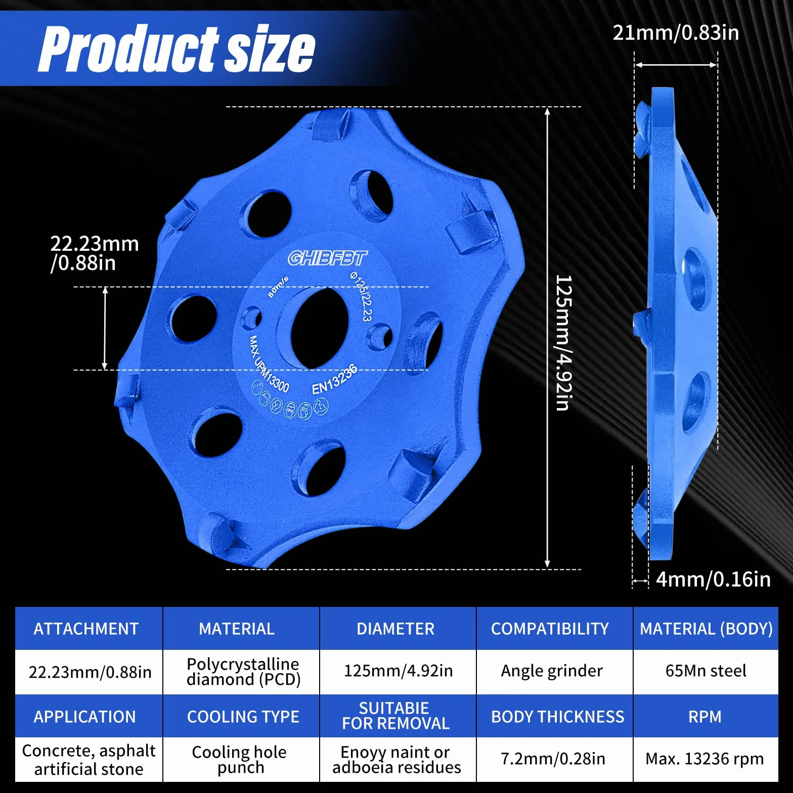 PKD PCD diamentowa tarcza szlifierska 125 mm 6 segmentów do szlifierek kątowych