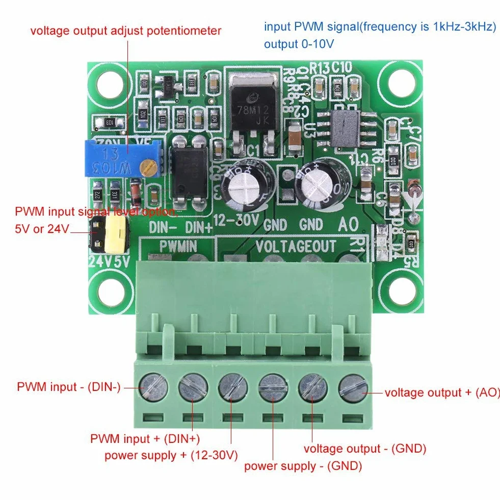 Moduł Konwertera PWM do Napięcia, 1-3 kHz 0-10 V, Cyfrowy Moduł Analogowy