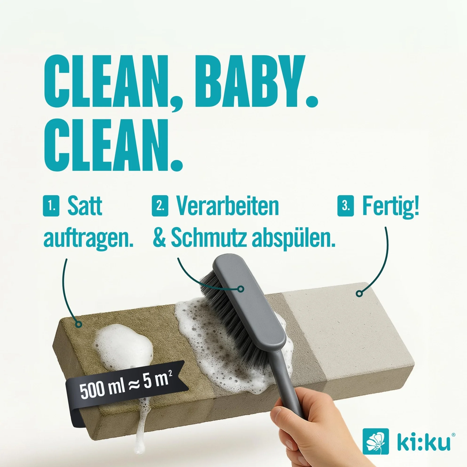 ki:ku® Ultra środek do czyszczenia kamienia | bezkwasowy środek do czyszczenia powierzchni zewnętrznych, przeciwko olejowi, sadzie, mchowi i brudowi, na taras, chodnik, fasadę, mocny i przyjazny dla