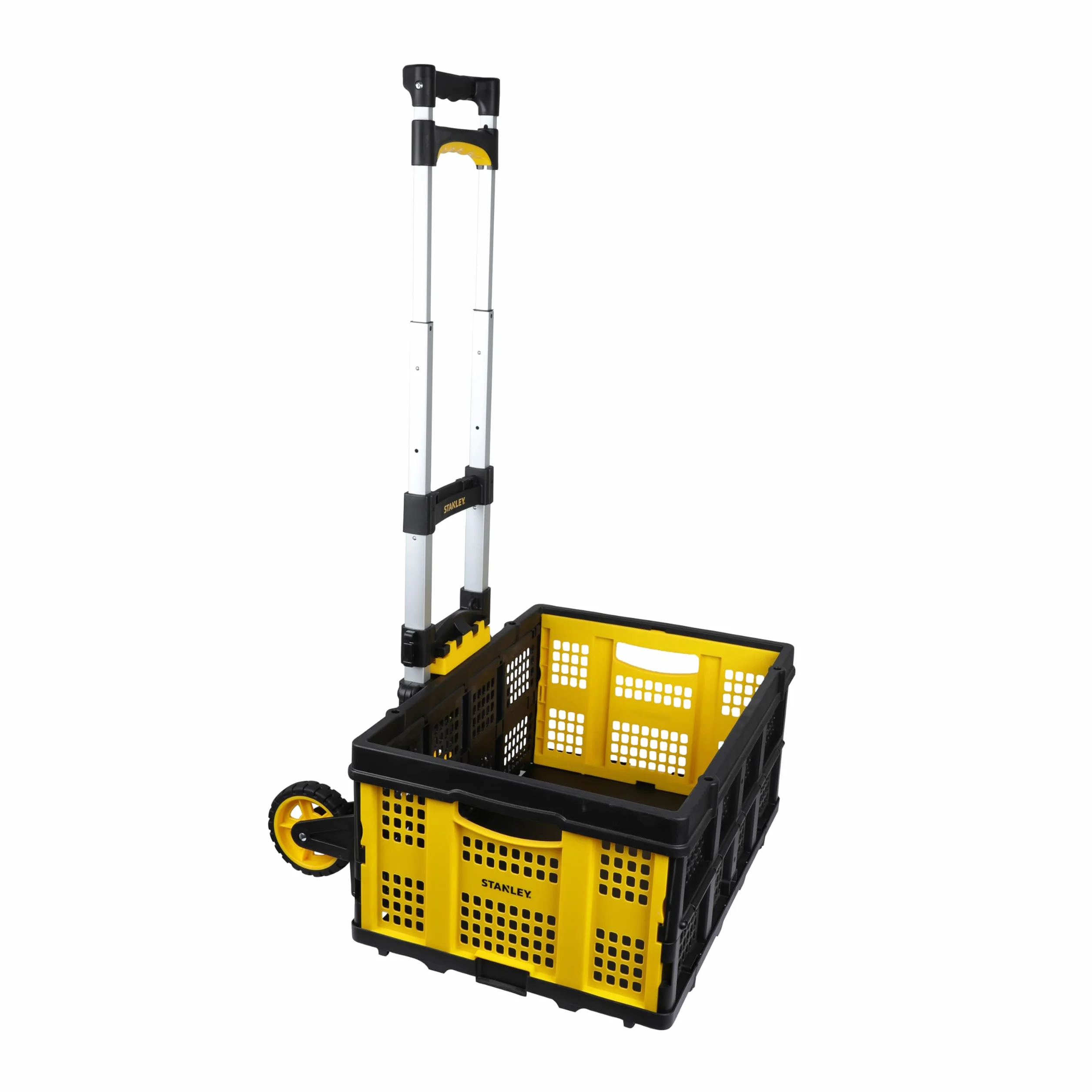 Stanley Składany wózek transportowy i składana skrzynia FT501/FT505 – wózek transportowy 70 kg – składana skrzynia 25 kg – zakupy, obsługa i przeprowadzka – czarny/żółty