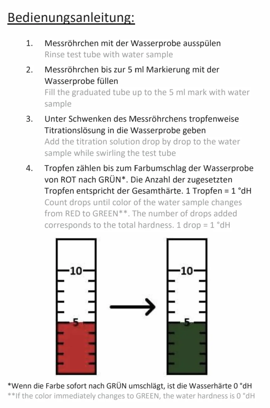 Zederle Zestaw do testowania twardości wody 30 ml 40-500 pomiarów Made in Germany