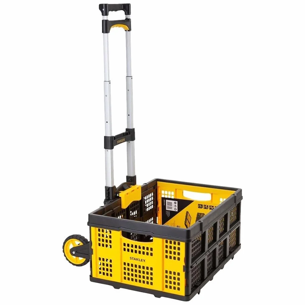 Stanley Składany wózek transportowy i składana skrzynia FT501/FT505 – wózek transportowy 70 kg – składana skrzynia 25 kg – zakupy, obsługa i przeprowadzka – czarny/żółty