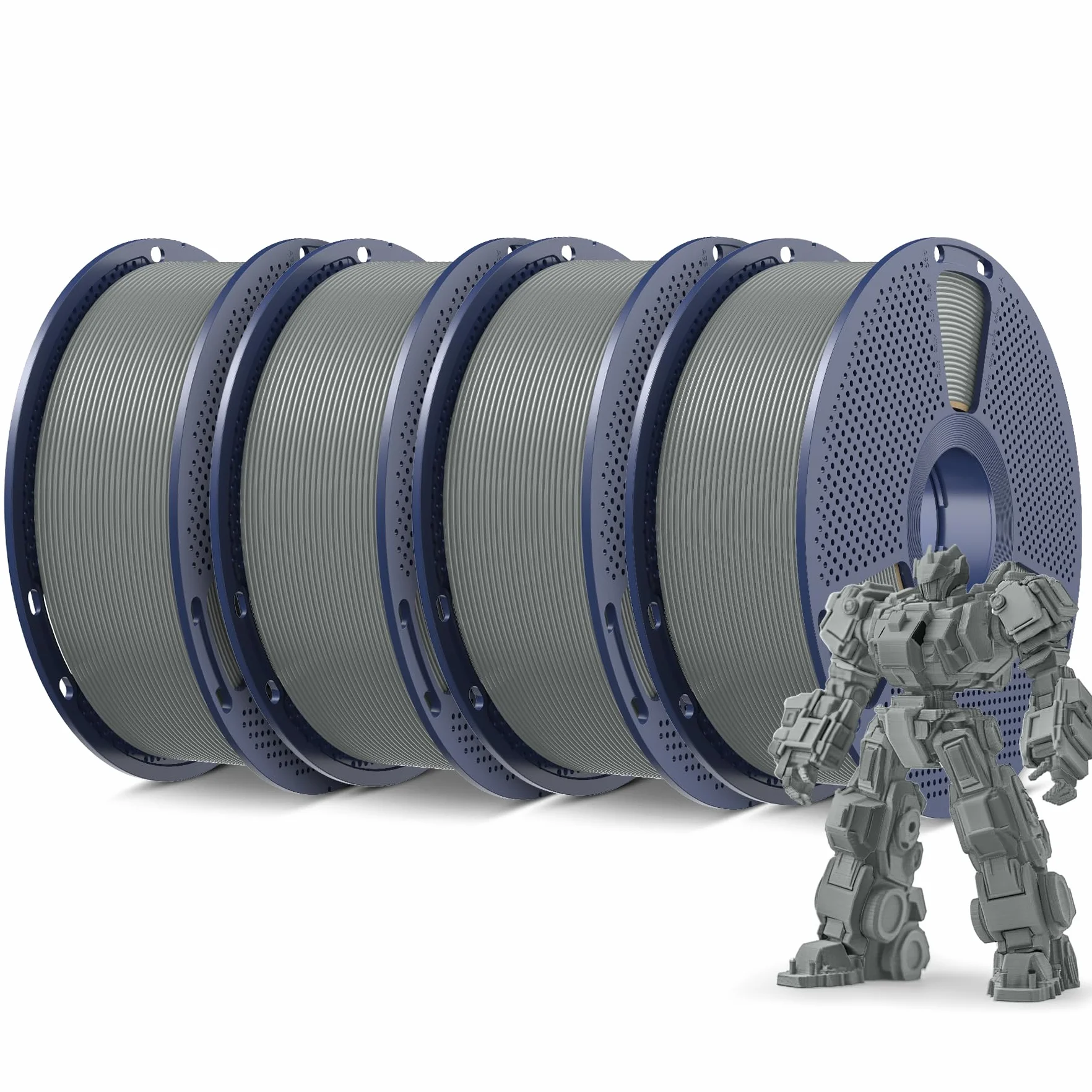 SUNLU 4KG Filament PLA Plus 1,75 mm do drukarki 3D, SUNLU Filament PLA+ 1,75 mm ładnie nawinięty, twardszy i mocniejszy, szpula 1 kg, opakowanie 4 sztuki, 4X szary