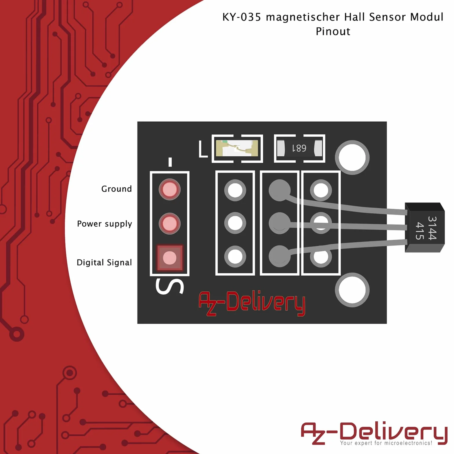 AZDelivery 3 x KY-035 magnetyczny czujnik halla moduł analogowy kompatybilny z Arduino i Raspberry Pi, tym eBook!