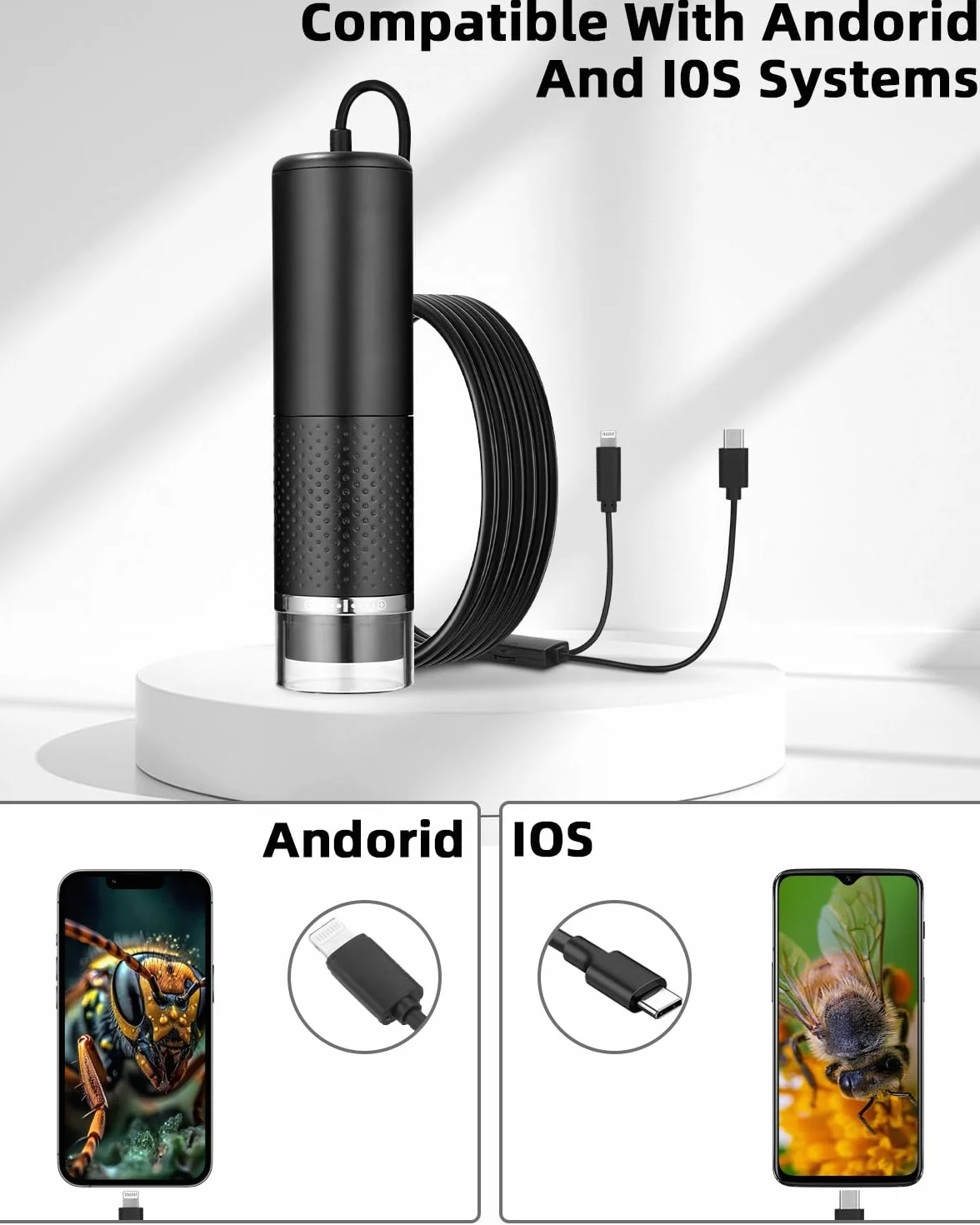 Mikroskop USB 1080p HD 10-200x Cyfrowy Przenośny z Regulacją LED dla Dorosłych i Dzieci