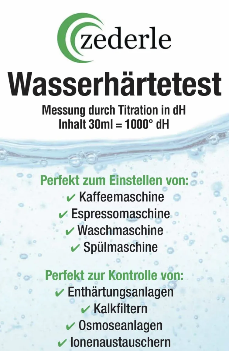 Zederle Zestaw do testowania twardości wody 30 ml 40-500 pomiarów Made in Germany