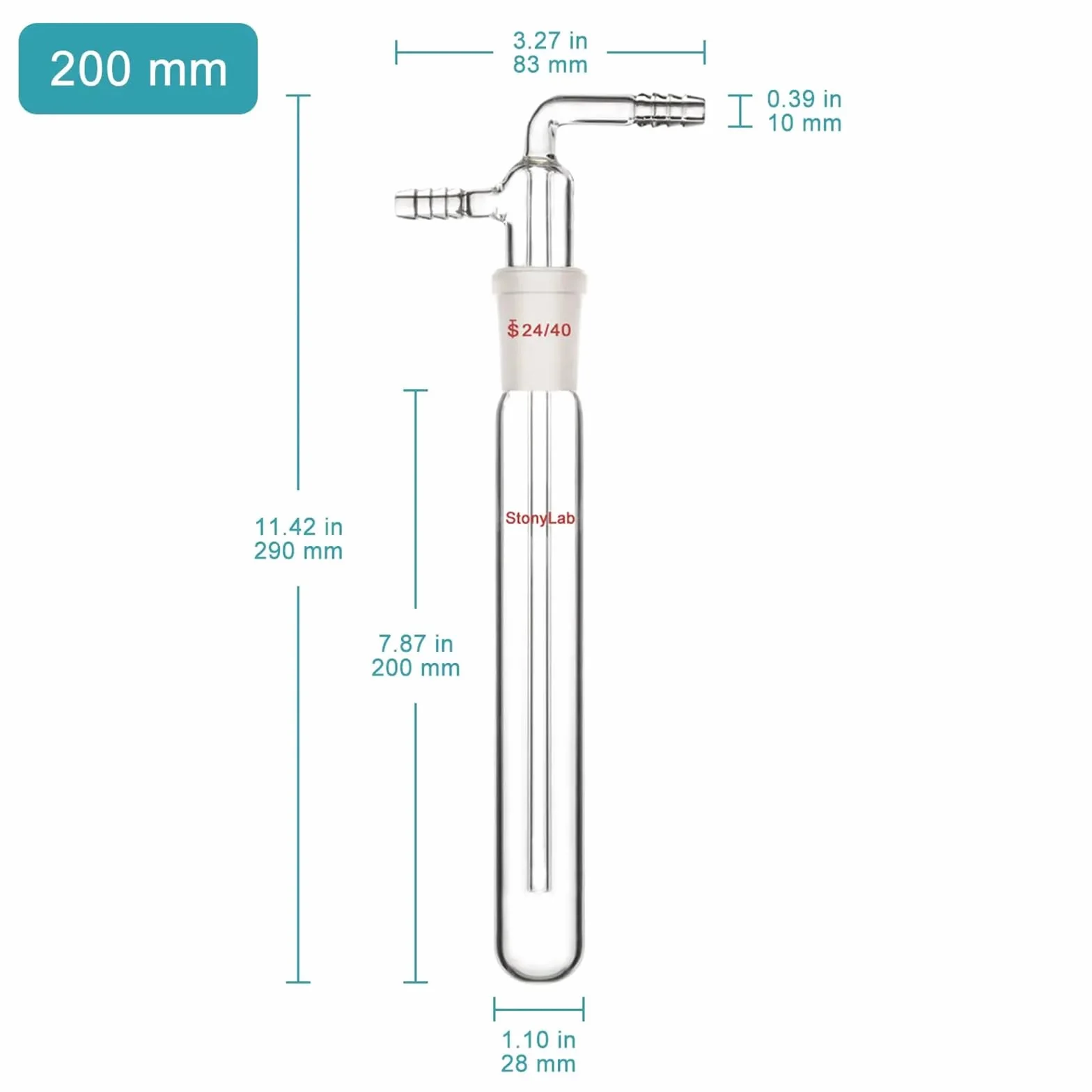 StonyLab szklana pułapka próżniowa wąż ząbkowany 10 mm 200 mm złącze 24/40