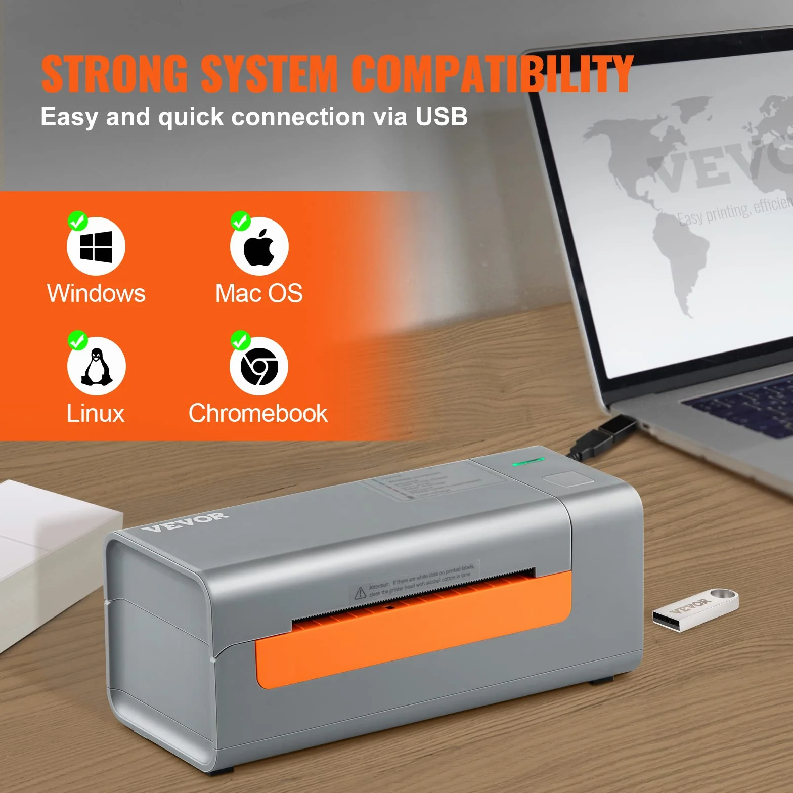 VEVOR Thermal Label Printer 203DPI 4x6 USB 150 mm/s bezpośrednia termiczna drukarka etykiet szara