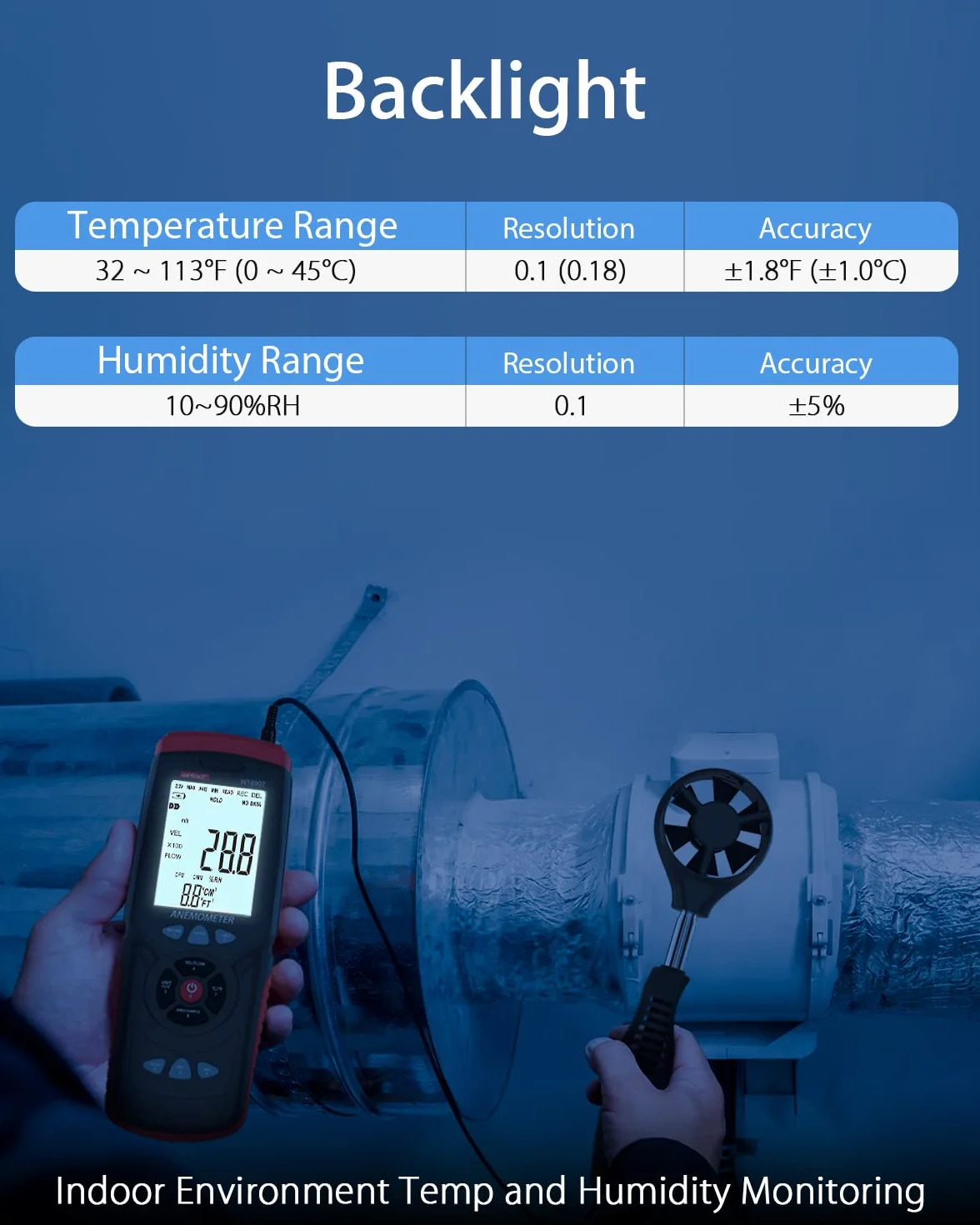 Cyfrowy anemometr USB Ręczny miernik prędkości wiatru tester temperatury przepływu powietrza