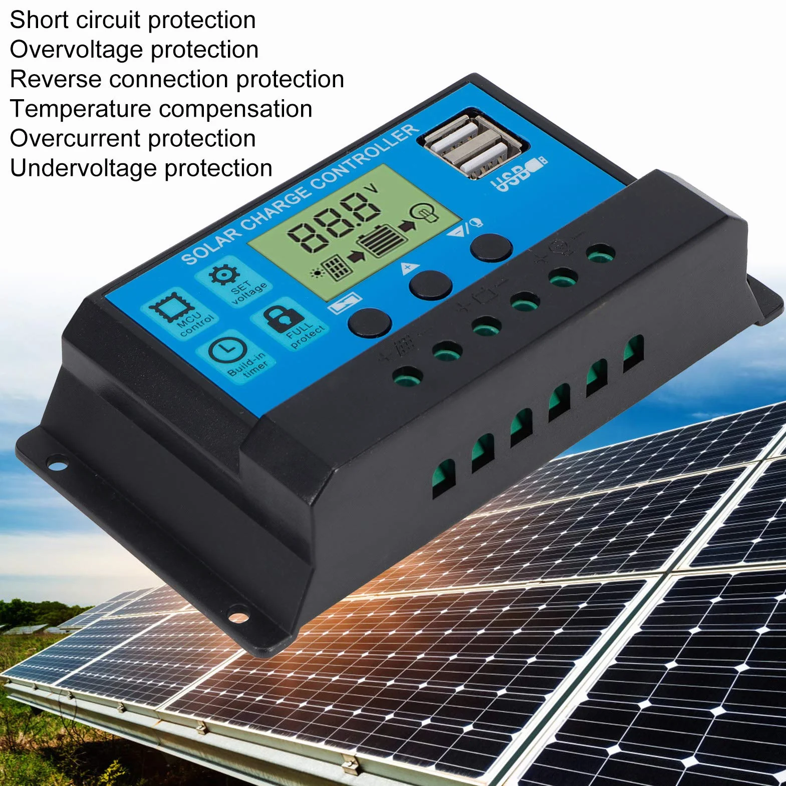 Sterownik Solarny OffGrid 12V/24V z Wyświetlaczem LCD, Regulowanymi Parametrami, Zabezpieczeniem Nadprądowym, śledzeniem Maksymalnej Mocy dla Systemu Fotowoltaicznego PWM (30A)