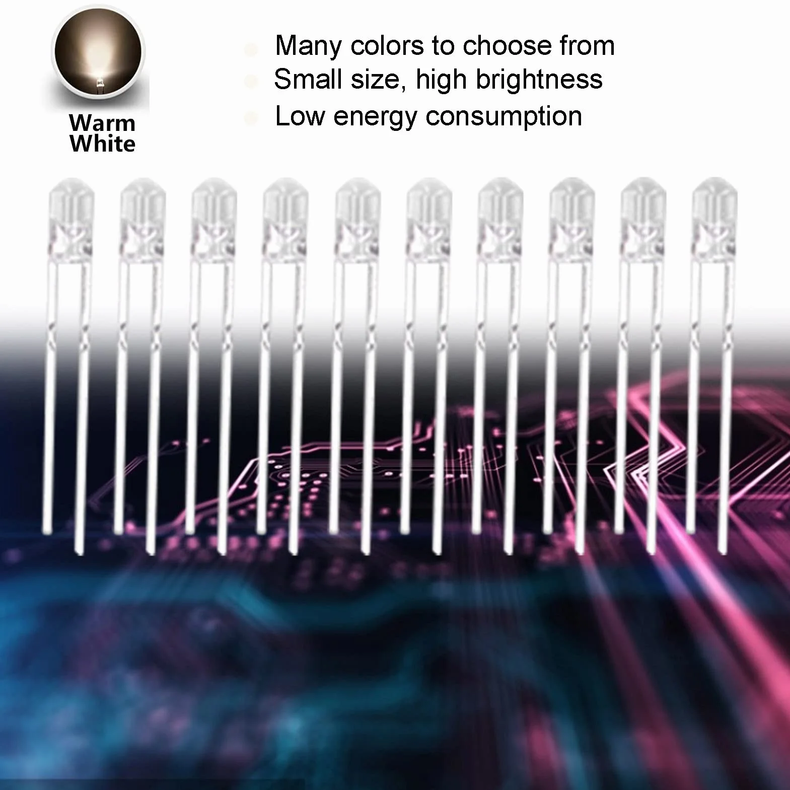 Zestaw 100 Sztuk Diod LED 8 Kolorów 3mm 3V do Projektu Naukowego (ciepły biały)