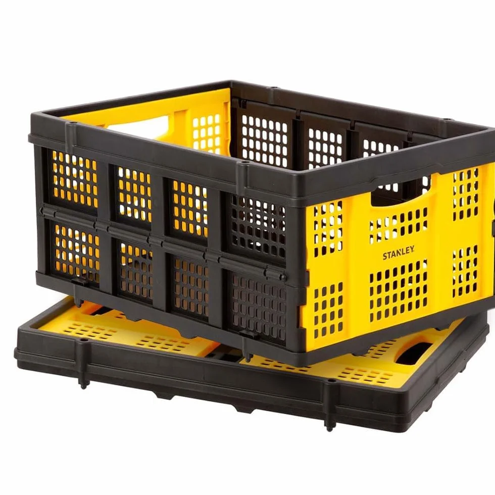 Stanley Składany wózek transportowy i składana skrzynia FT501/FT505 – wózek transportowy 70 kg – składana skrzynia 25 kg – zakupy, obsługa i przeprowadzka – czarny/żółty