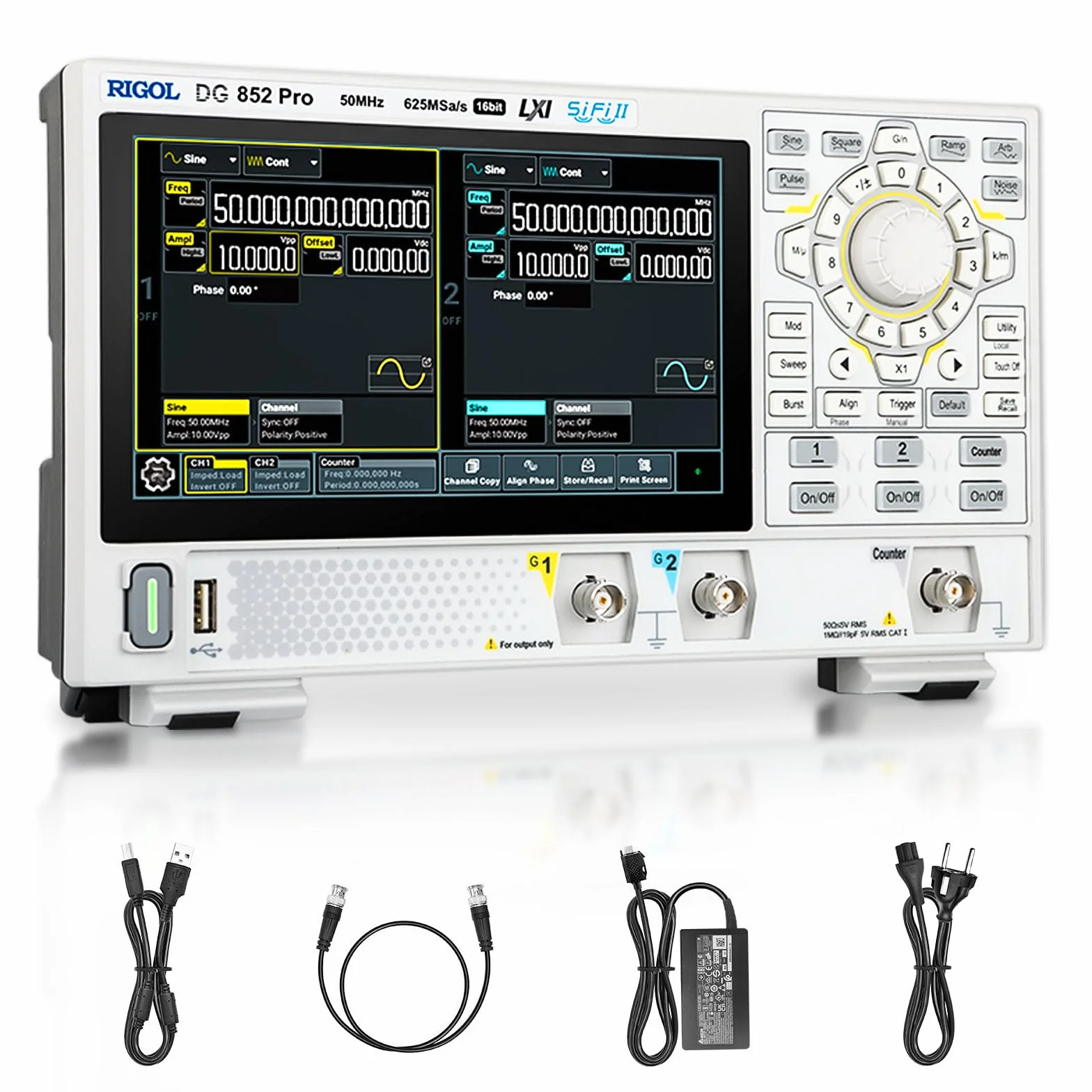 RIGOL DG852 Pro Generator Funkcji/Fal Arbitrarnych, 50 MHz, 625 Msa/s, 16 bitów, 2 Kanały