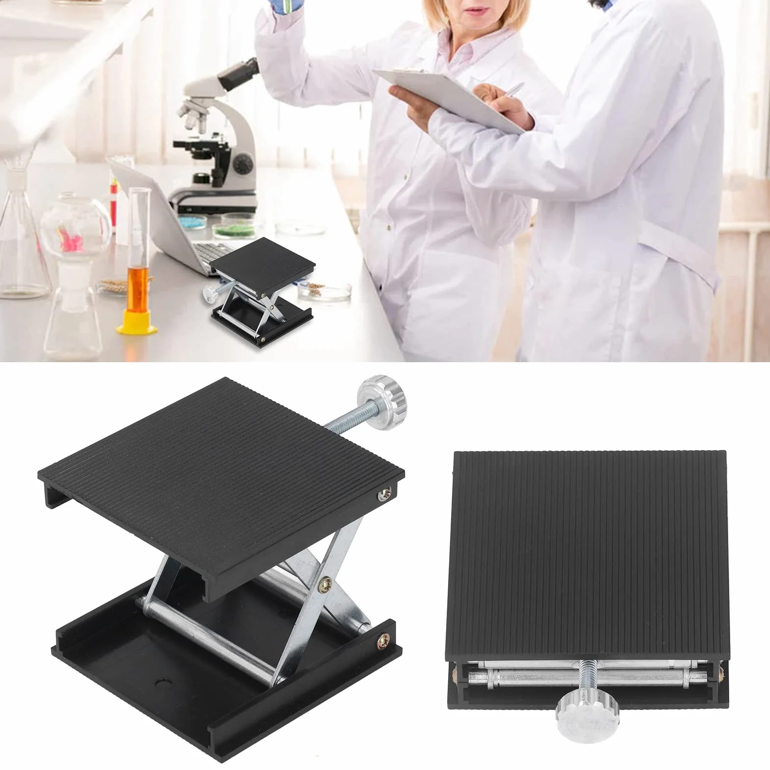 Regulowany Stojak Podnoszący Laboratoryjny 90x90mm Stop Aluminium Platforma z Regulacją Wysokości 26-90mm Czarny Nośność 30kg