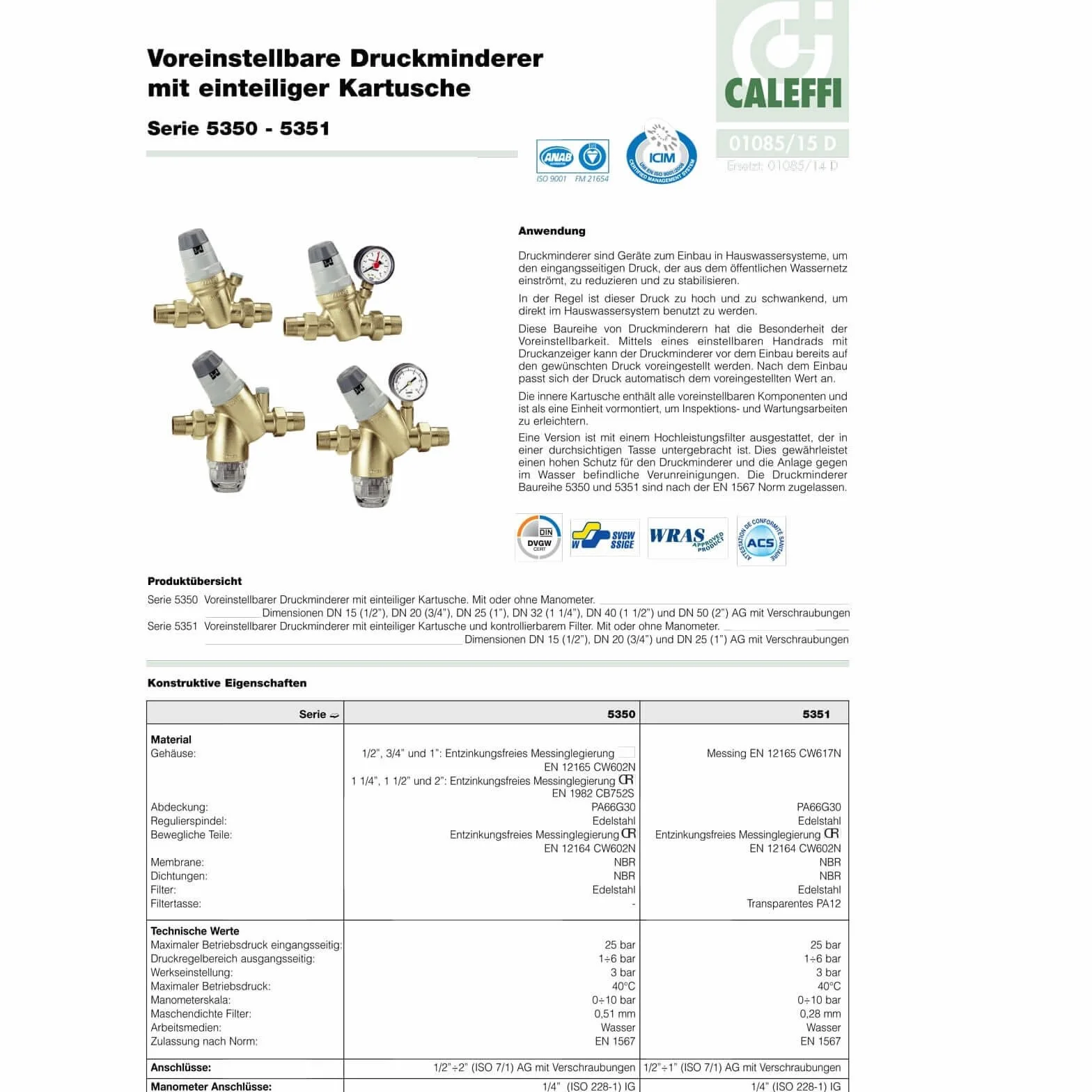 Caleffi Reduktor ciśnienia wody 3/4 cala DN20 reduktor ciśnienia wody z wymiennym wkładem i manometrem, zawór redukcyjny ciśnienia, regulator ciśnienia 535051