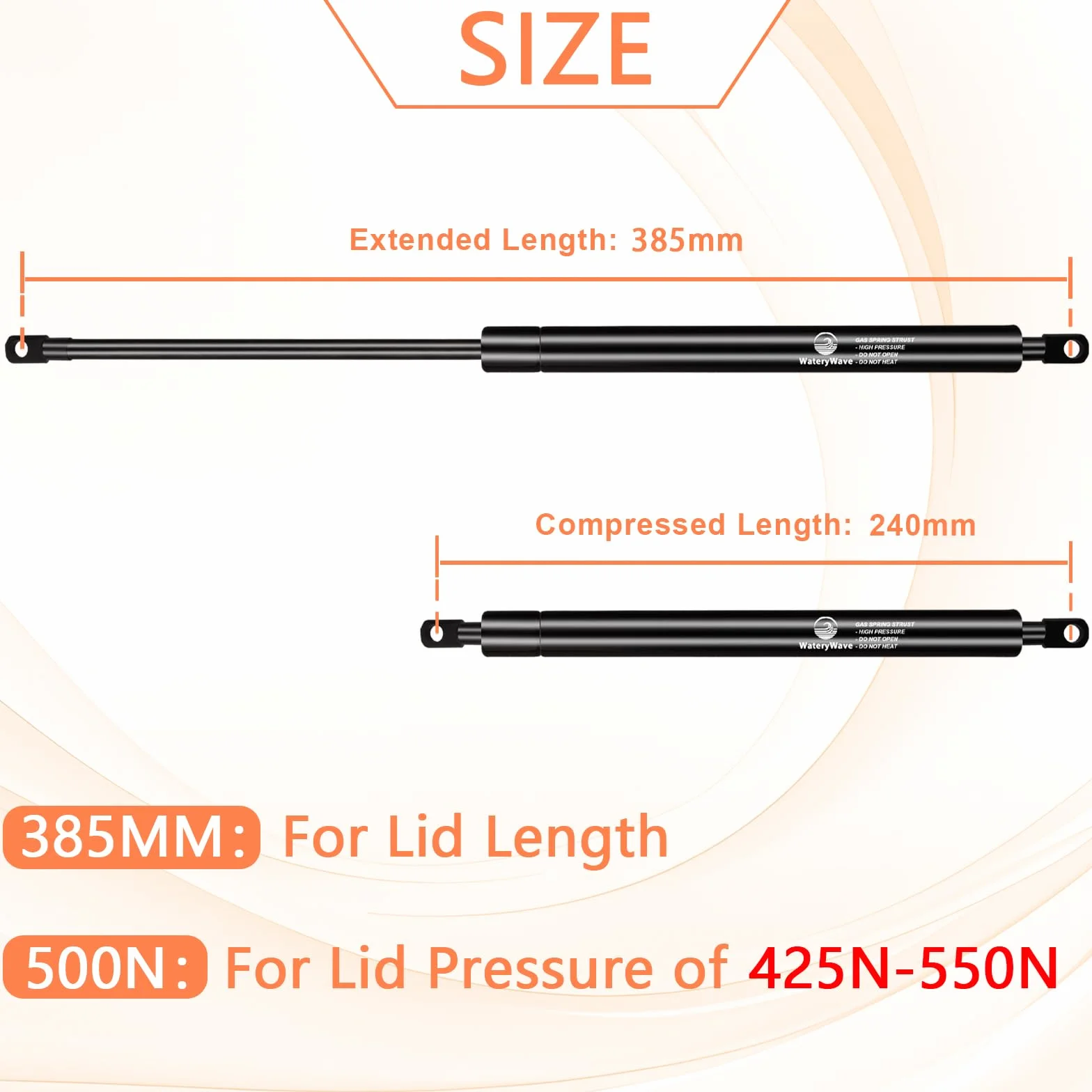 Rozpórki gazowe 385 mm, 500 N, z głowicami oczkowymi 8 mm, amortyzator sprężynowy gazowy, wytrzymały, hydrauliczny podnośnik, amortyzator do łóżka osmańskiego, ciężka pokrywa, skrzynka