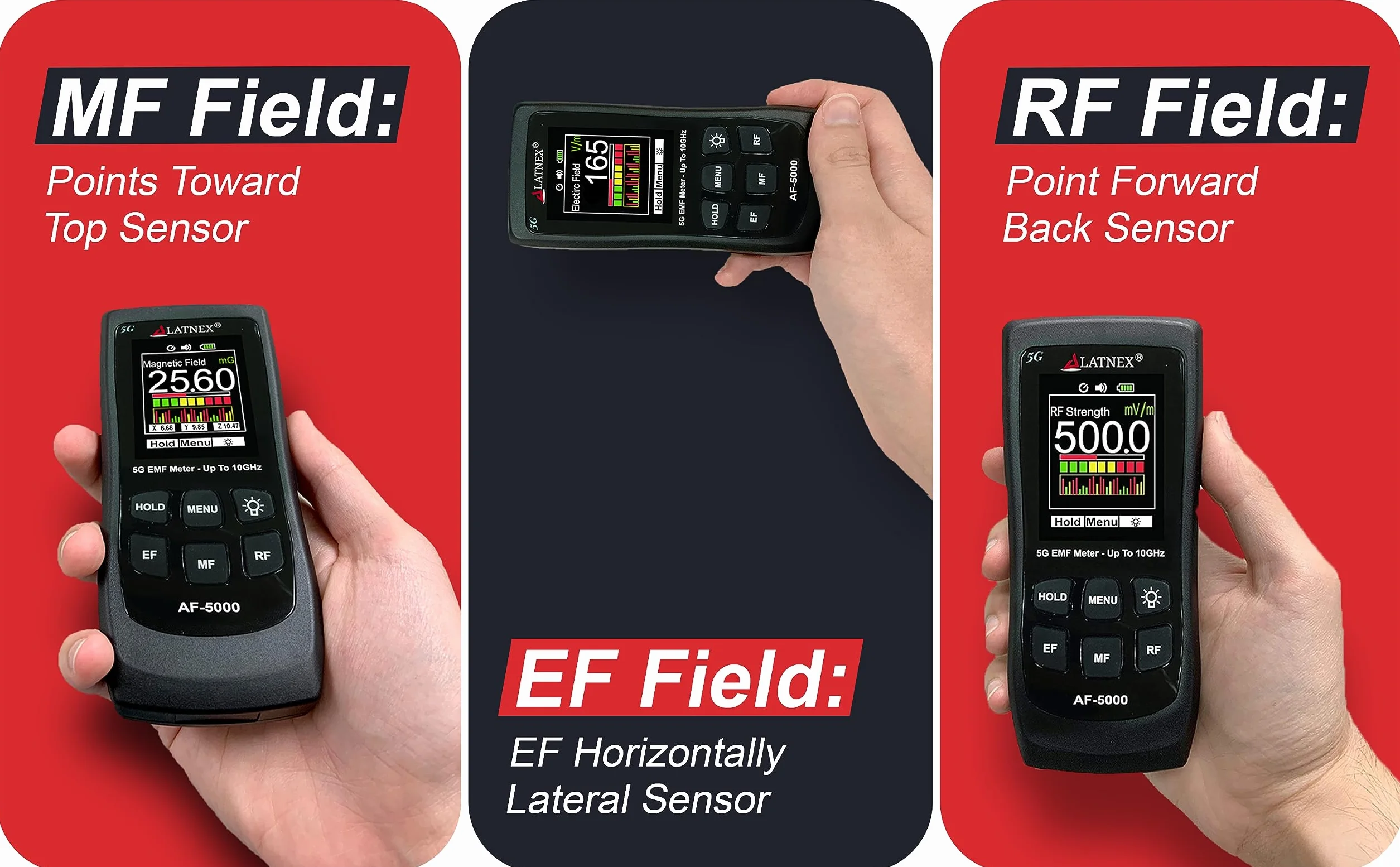 LATNEX AF-5000 Trójosiowy tester EMF 5G RF mikrofalówka i pola elektryczne ELF z certyfikatem kalibracji