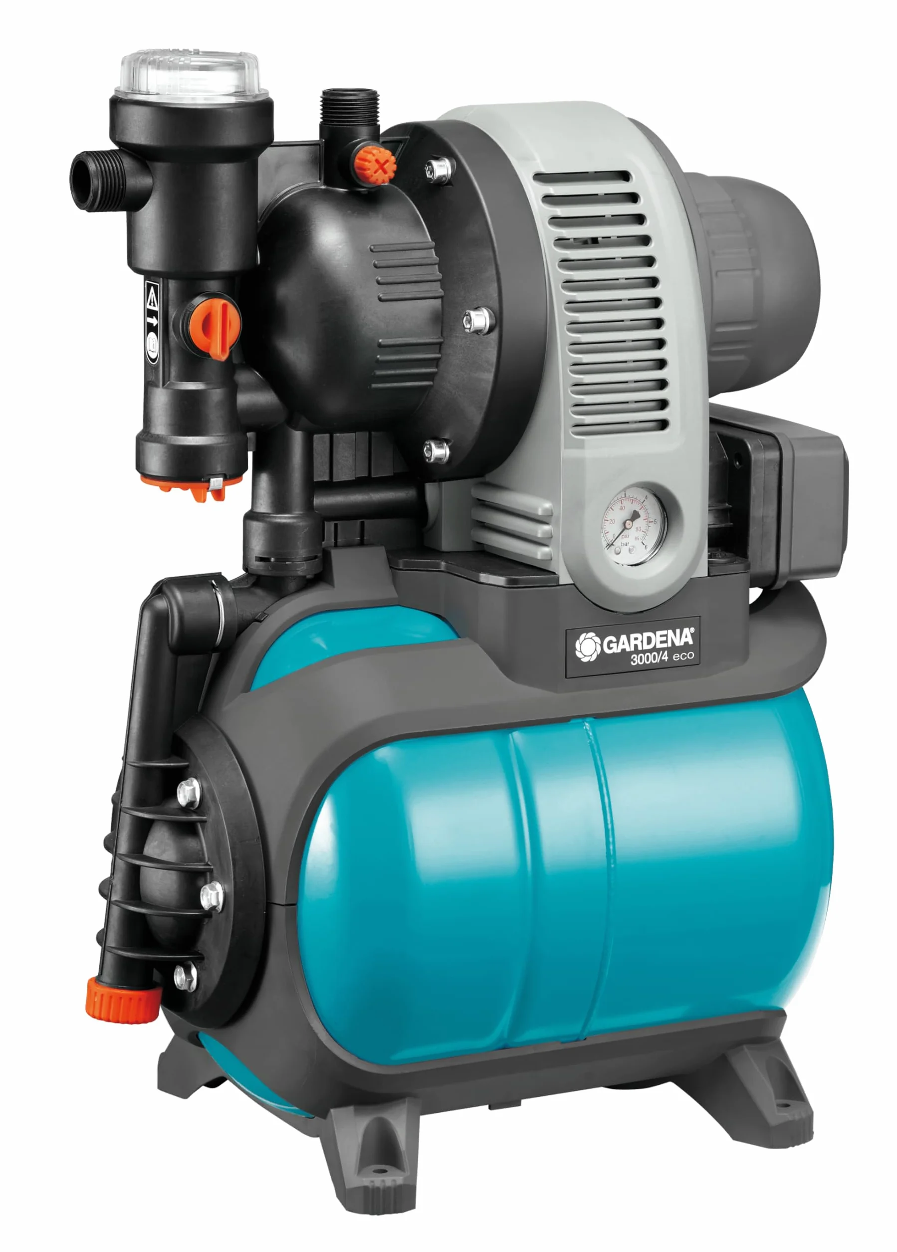 Gardena zestaw hydroforowy Classic 3000/4 eco: pompa z ochronnym wyłącznikiem termicznym, zaworem zwrotnym, automatycznym startem/stopem, moc 650 W i maks. wydajność 2800 l/h (1753-20)